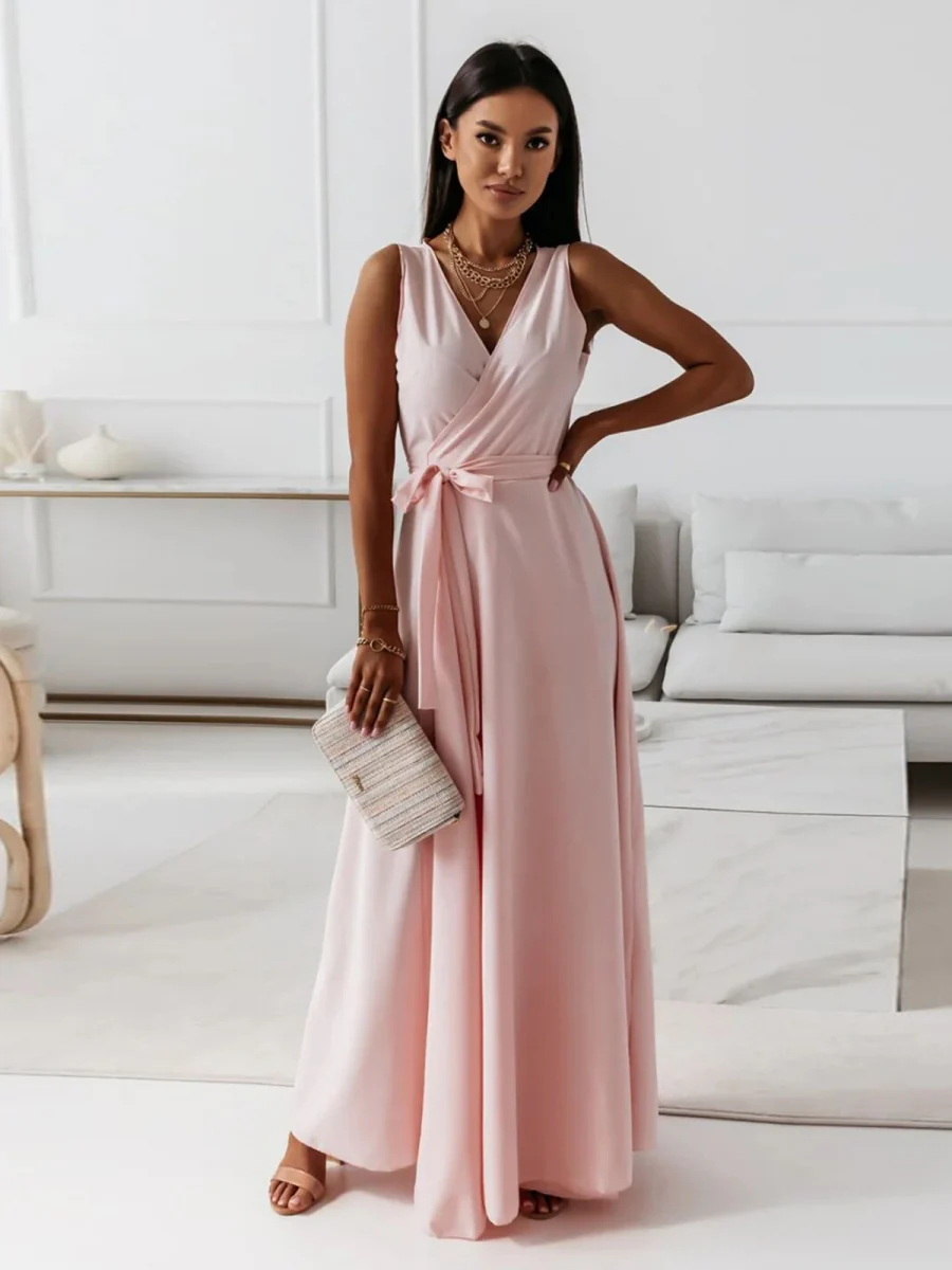 Lace Up V-neck Formal Dress Maxi Dresses