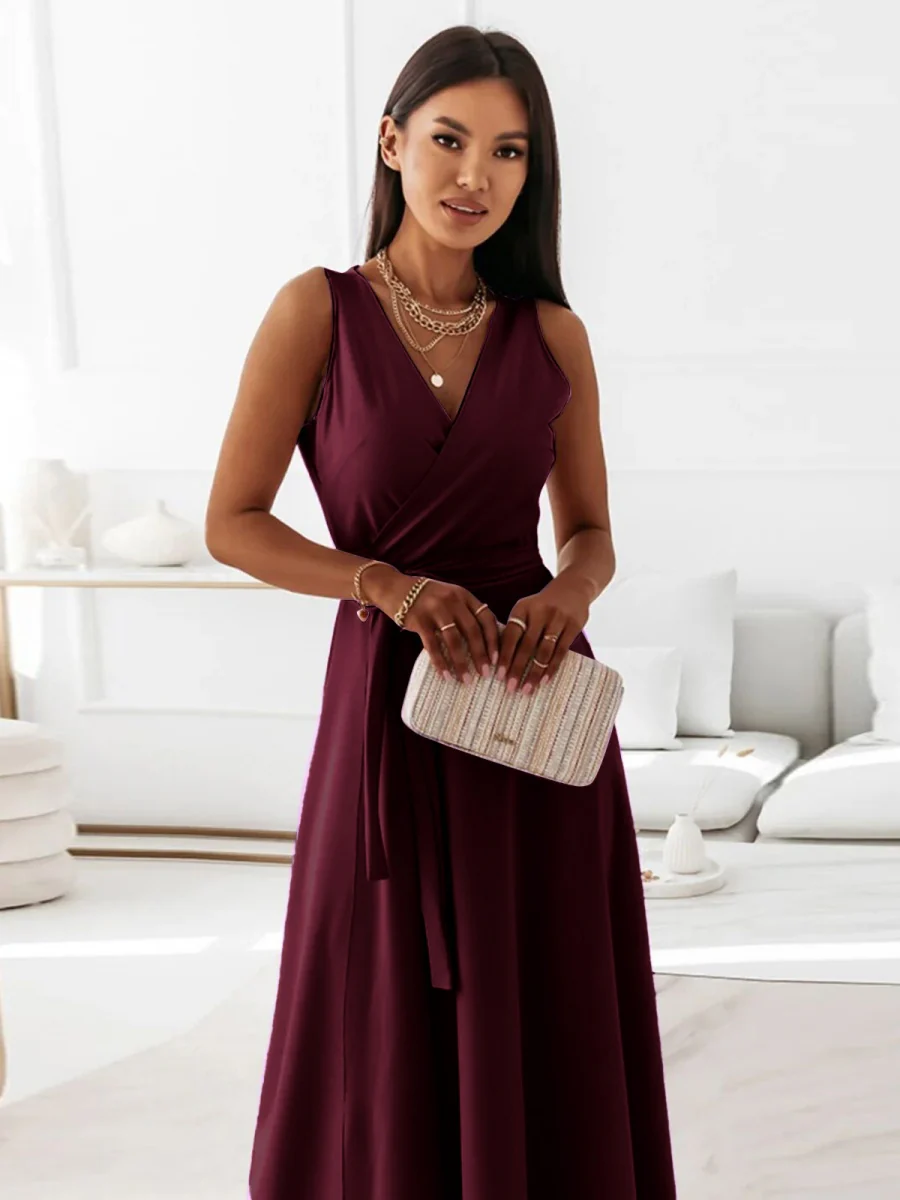 Lace Up V-neck Formal Dress Maxi Dresses - Image 15