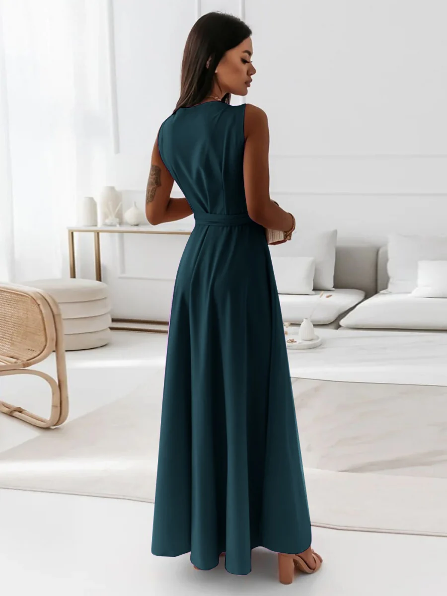 Lace Up V-neck Formal Dress Maxi Dresses - Image 2