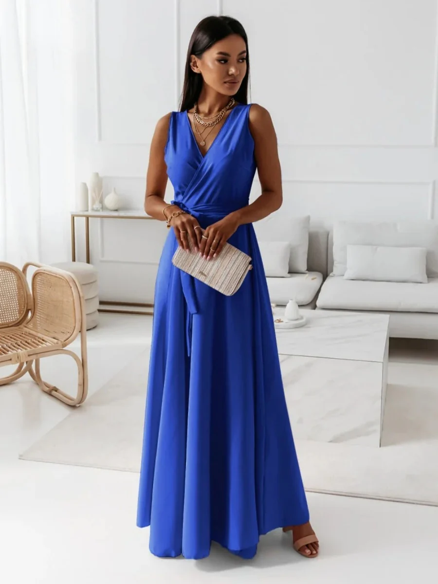 Lace Up V-neck Formal Dress Maxi Dresses - Image 23