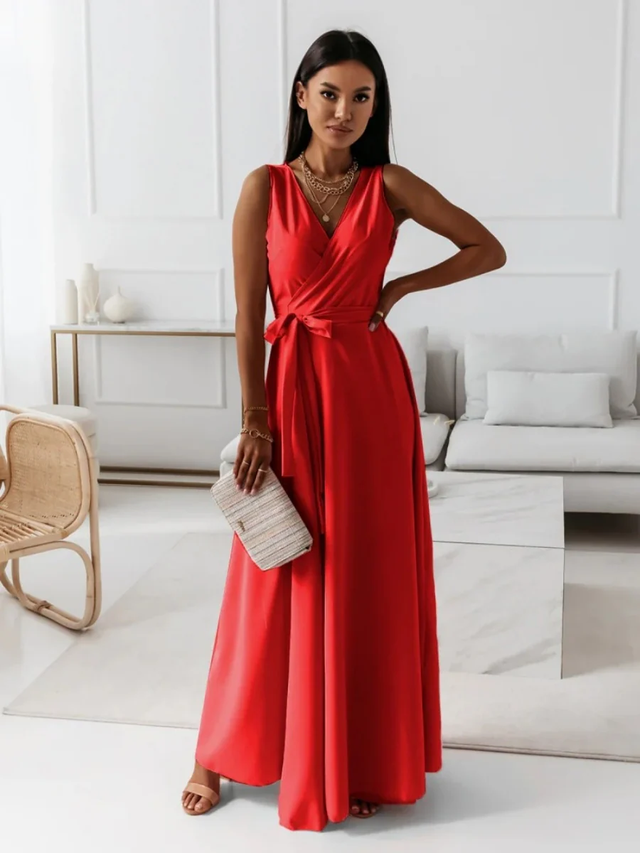 Lace Up V-neck Formal Dress Maxi Dresses - Image 24