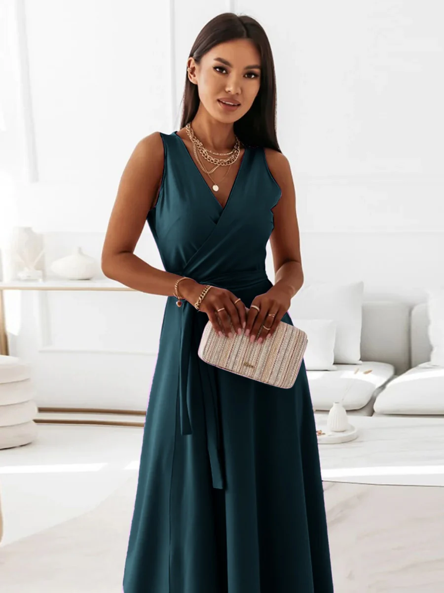 Lace Up V-neck Formal Dress Maxi Dresses - Image 4