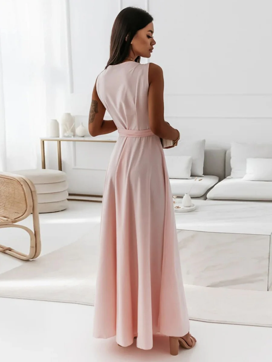 Lace Up V-neck Formal Dress Maxi Dresses - Image 5