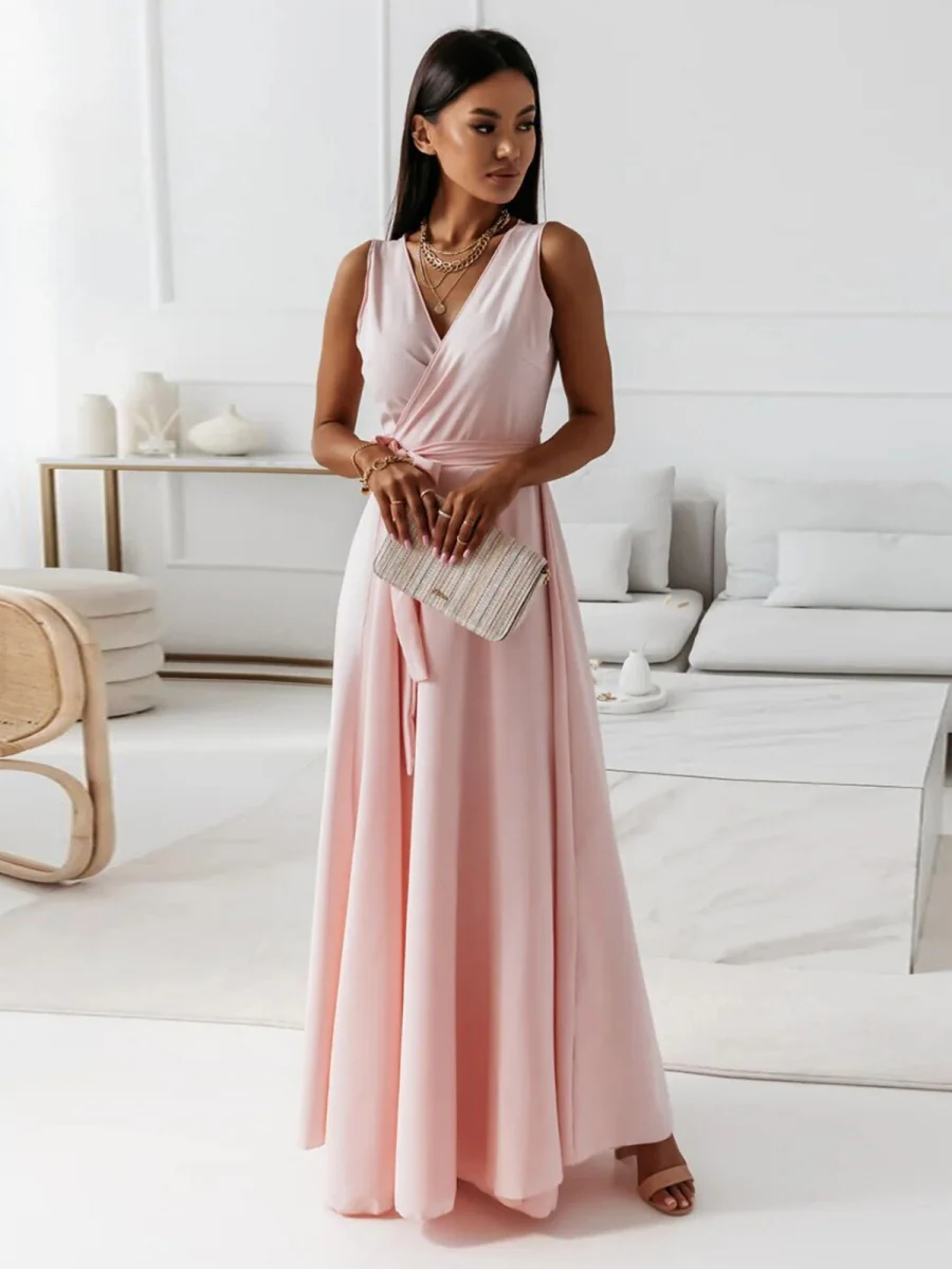 Lace Up V-neck Formal Dress Maxi Dresses - Image 6