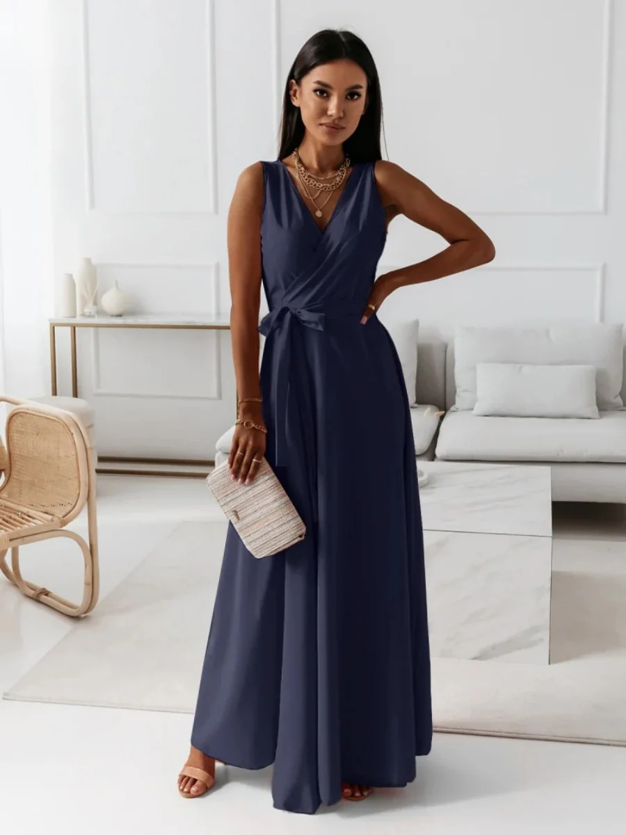Lace Up V-neck Formal Dress Maxi Dresses - Image 8