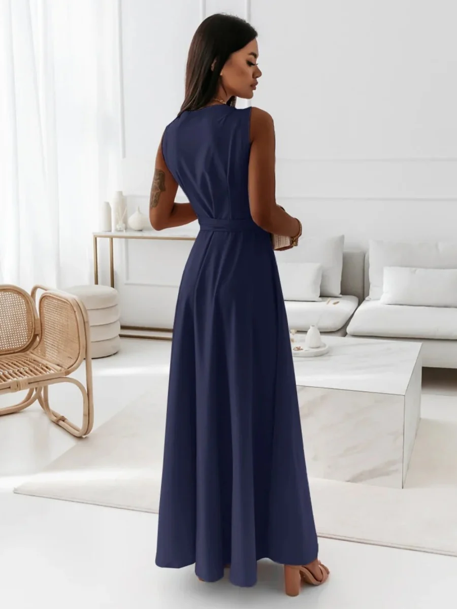 Lace Up V-neck Formal Dress Maxi Dresses - Image 9