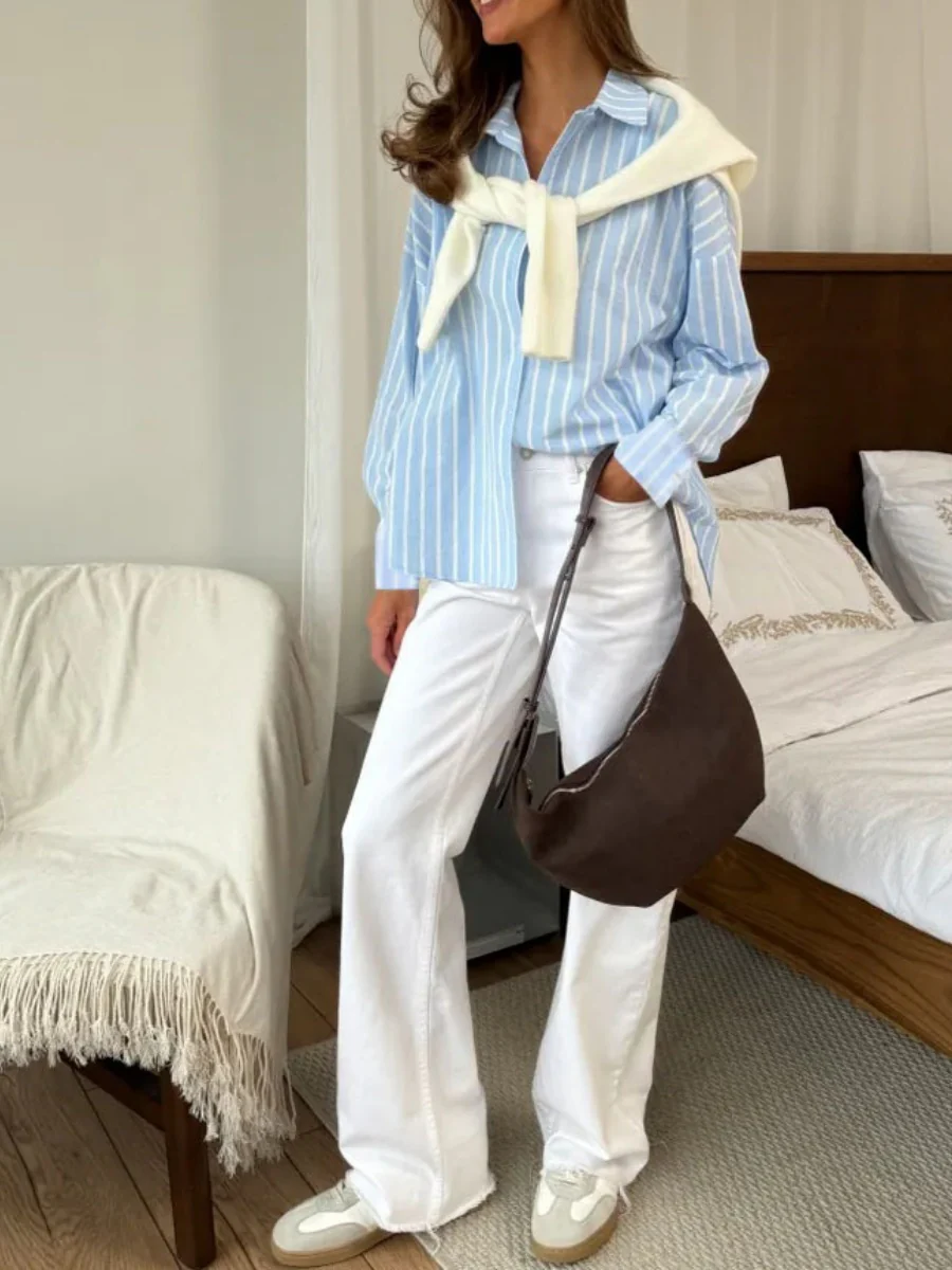 Stripes Cardigan Commuting Shirts - Image 10
