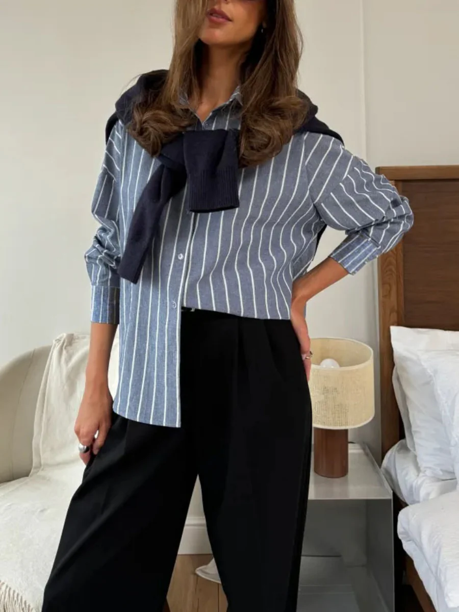 Stripes Cardigan Commuting Shirts - Image 12