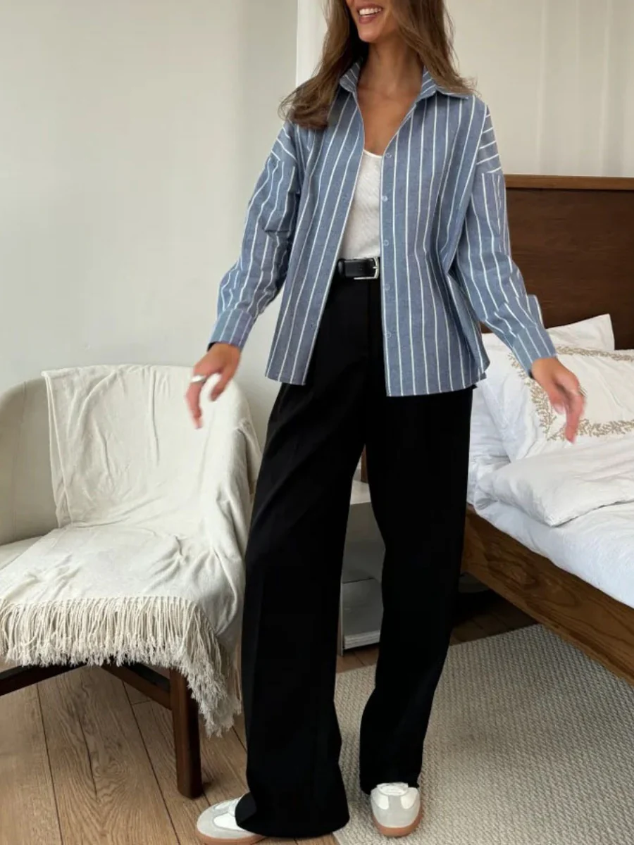 Stripes Cardigan Commuting Shirts - Image 14