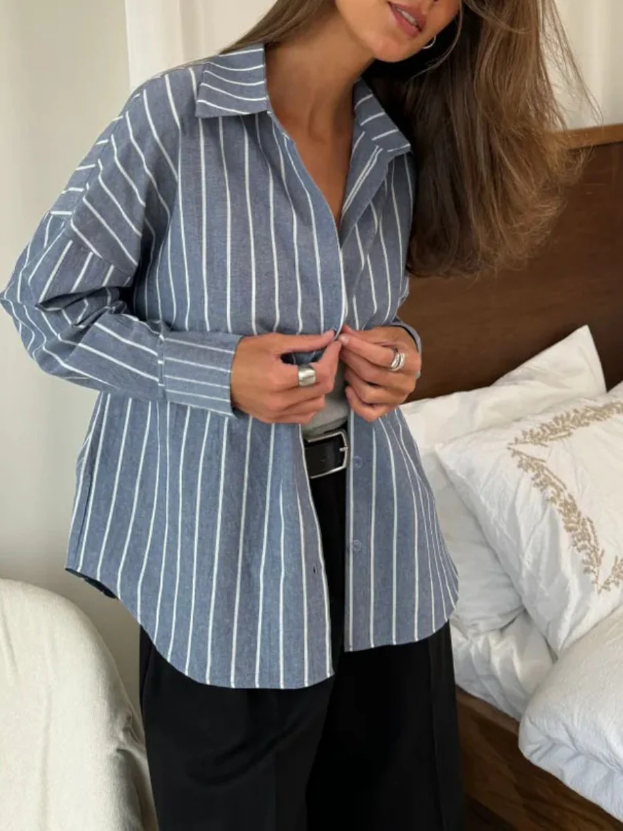 Stripes Cardigan Commuting Shirts - Image 15