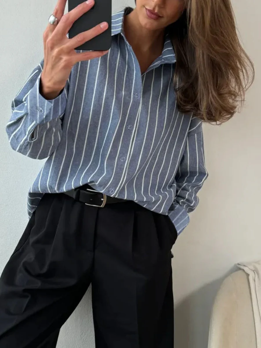 Stripes Cardigan Commuting Shirts - Image 16