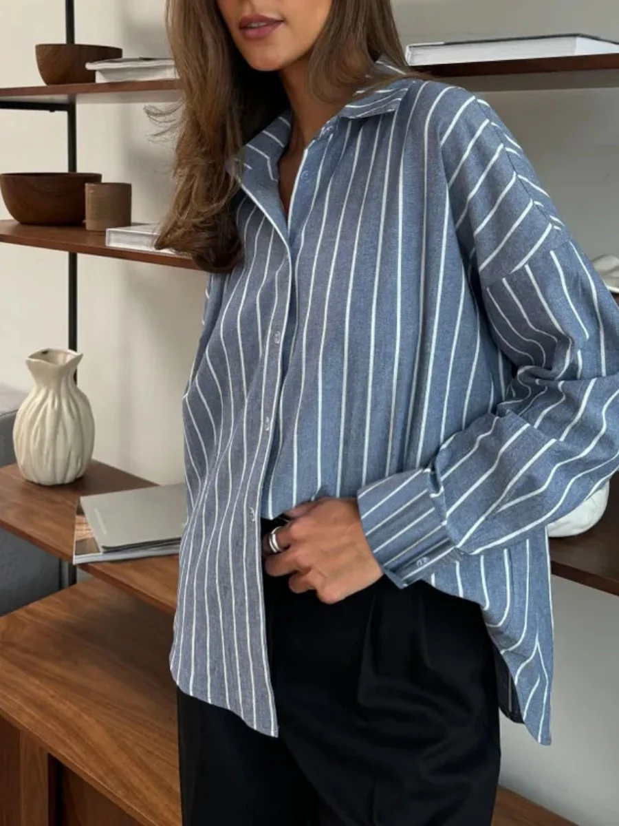 Stripes Cardigan Commuting Shirts - Image 18