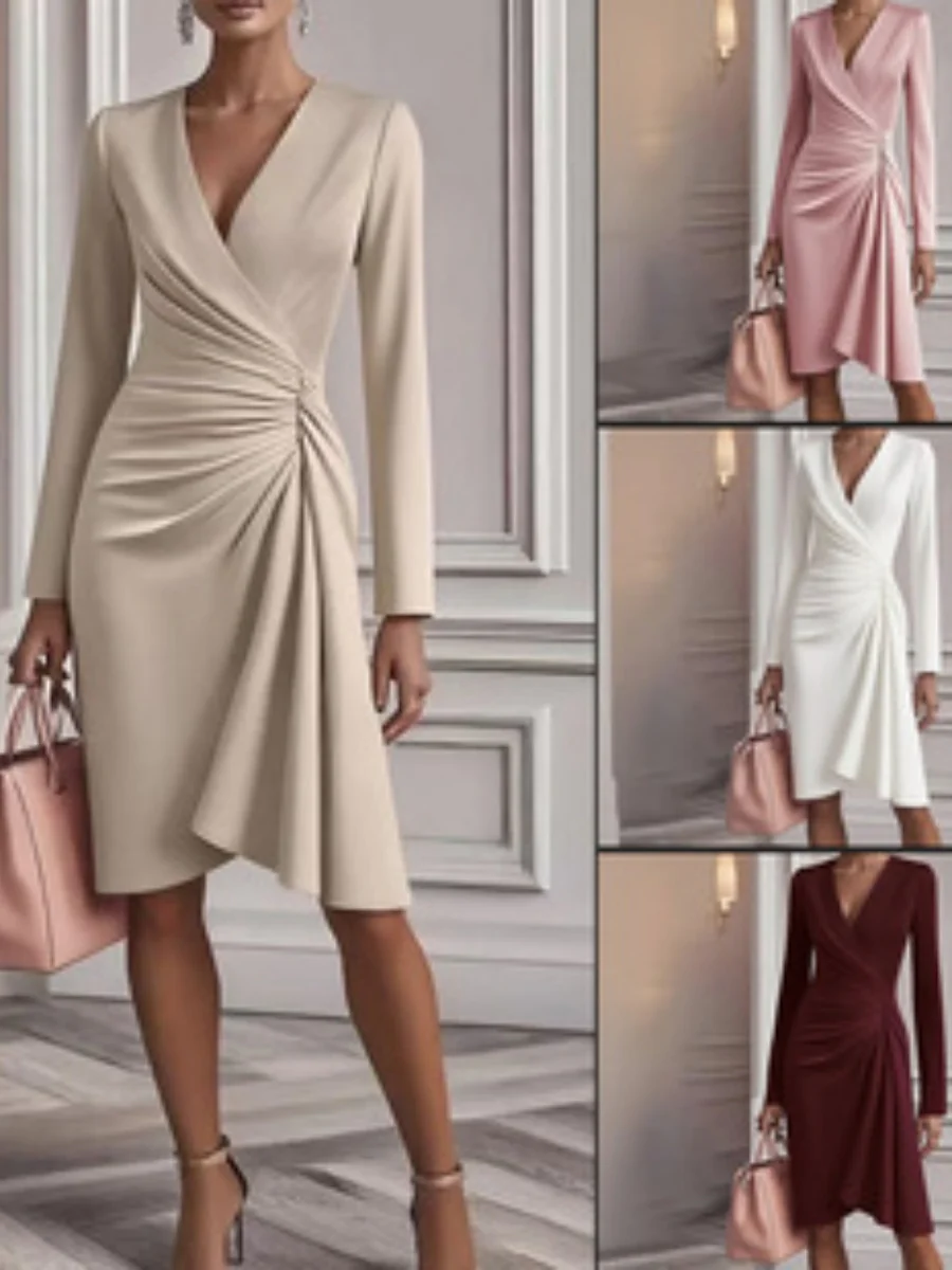 Long Sleeve Hip-hugging Crimp Maxi Dresses - Image 3