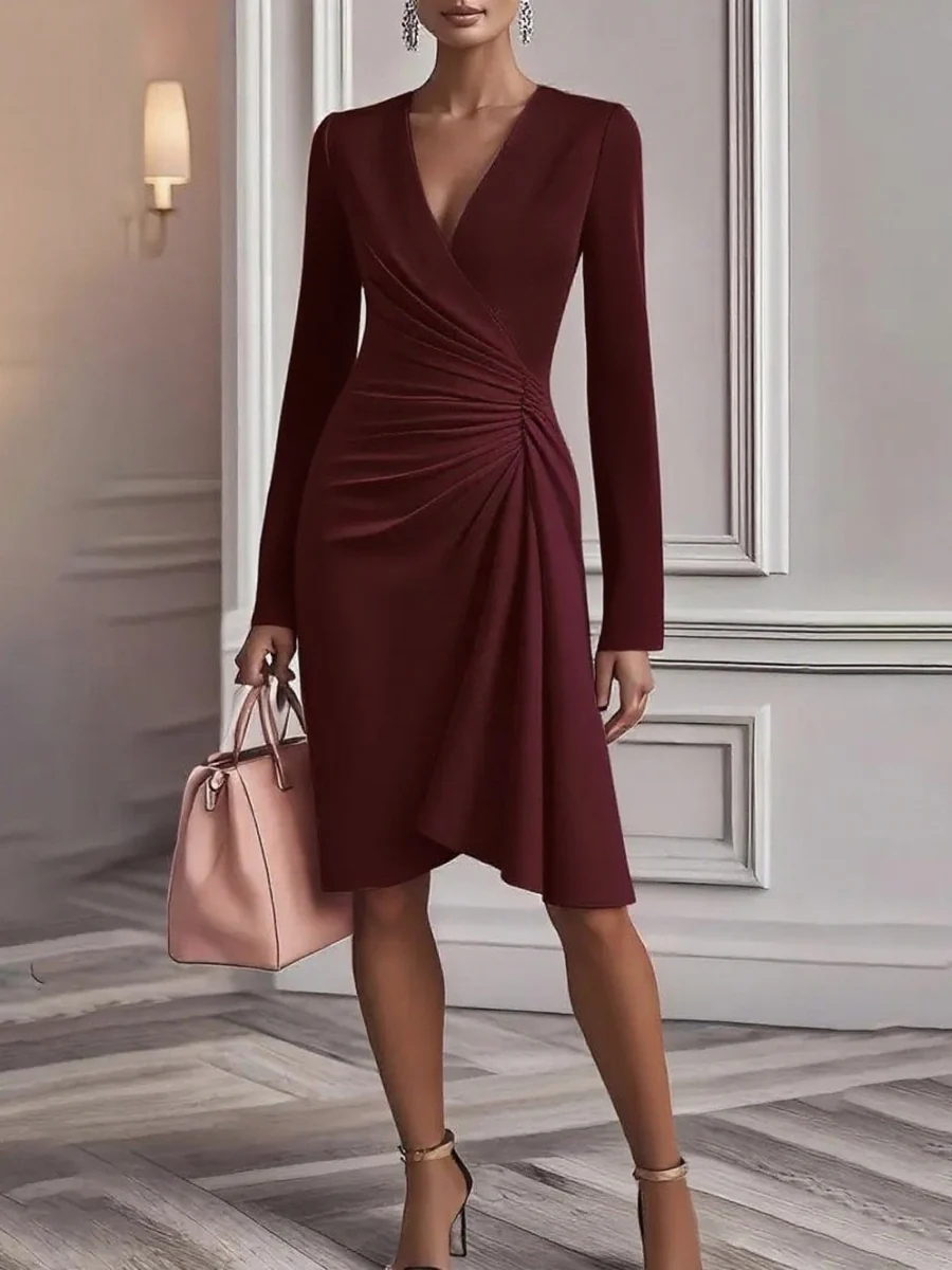 Long Sleeve Hip-hugging Crimp Maxi Dresses - Image 4