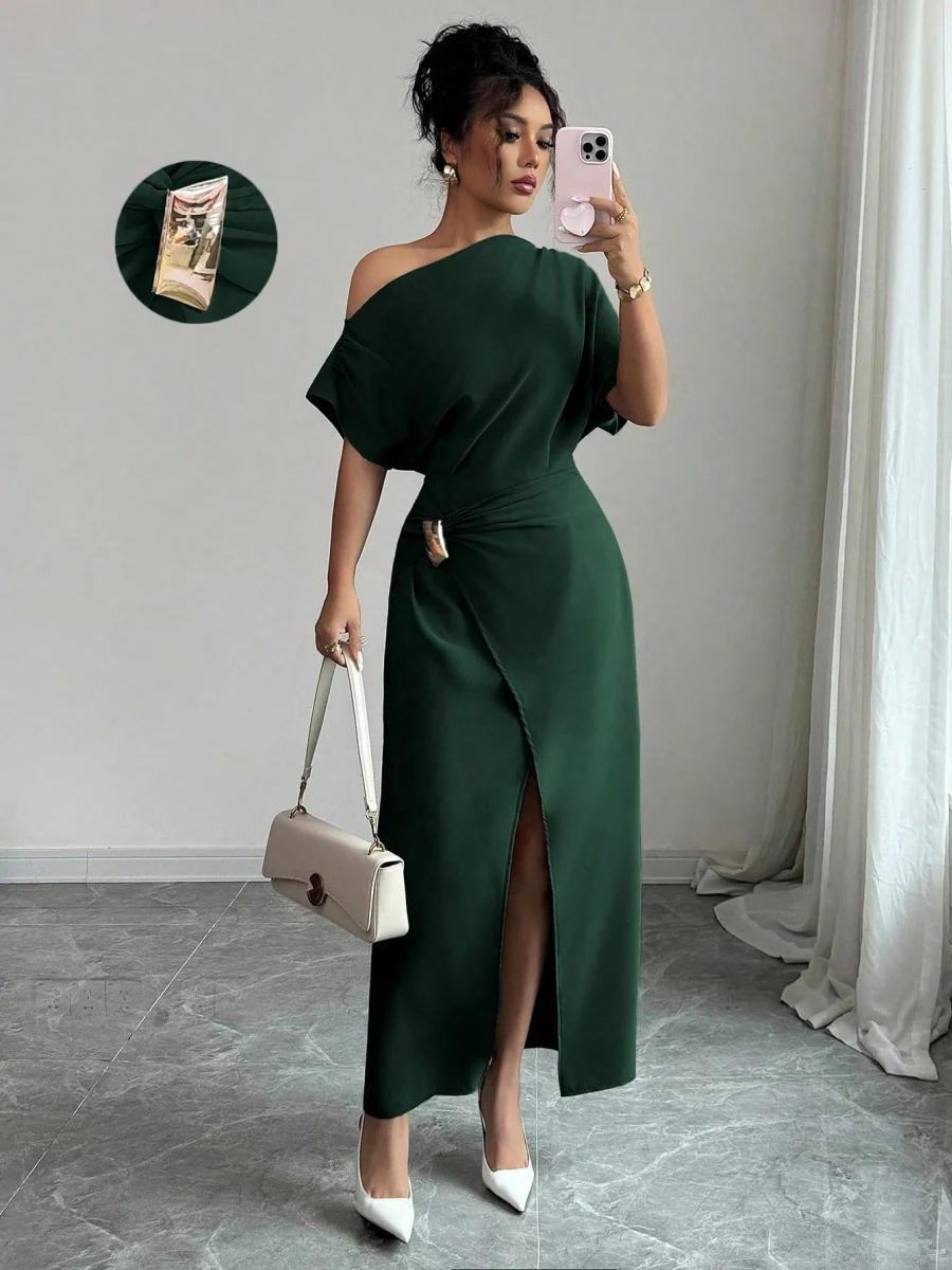 Off-shoulder Slit Commuting Maxi Dresses - Image 7