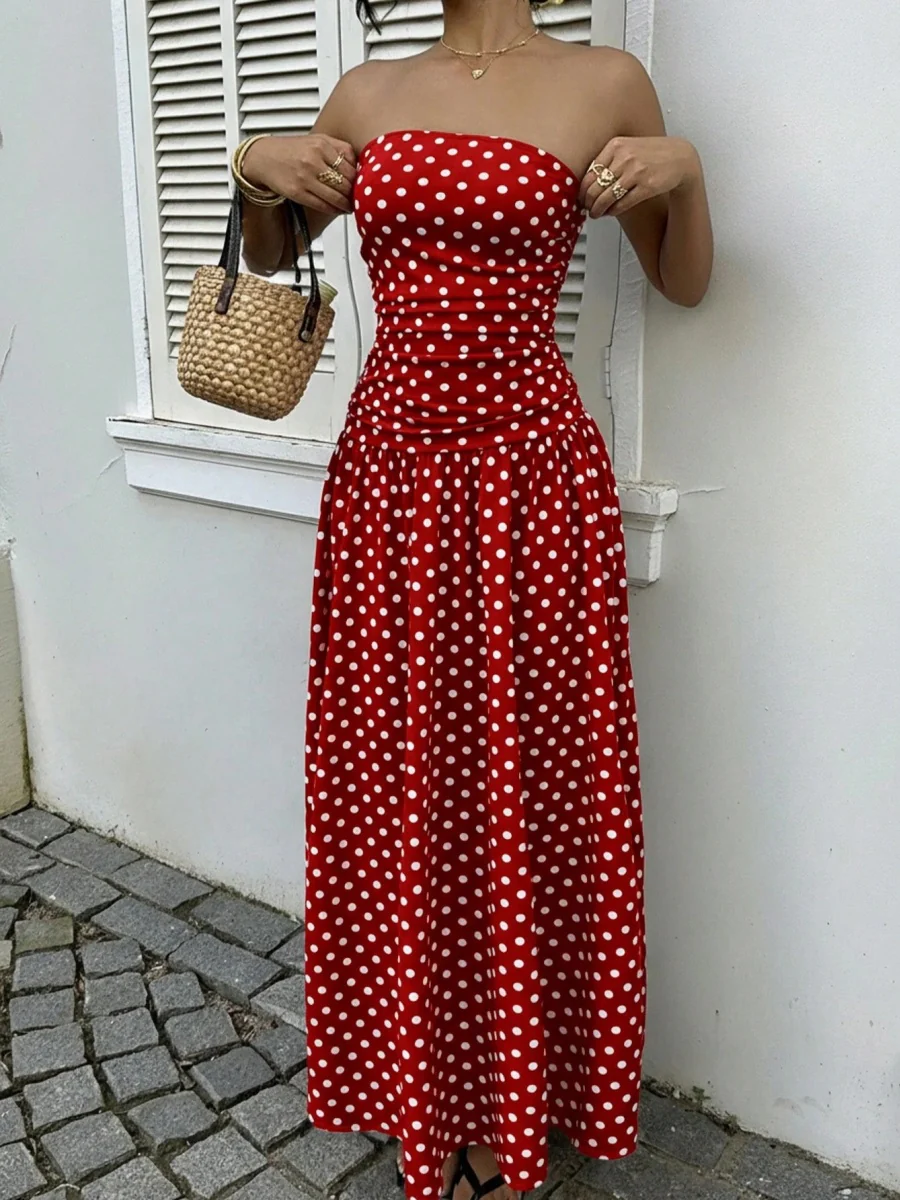 Off-shoulder Polka Dots A Grace Maxi Dresses - Image 10