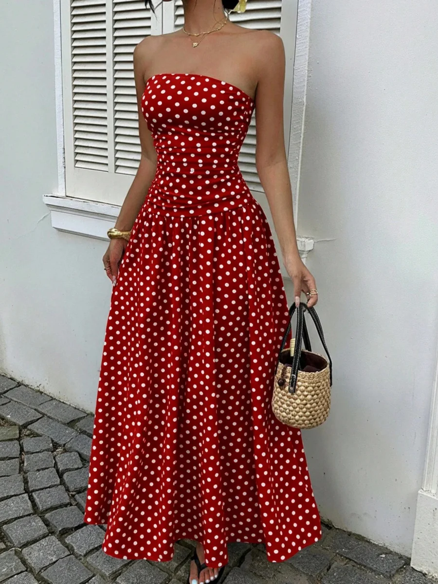 Off-shoulder Polka Dots A Grace Maxi Dresses - Image 11