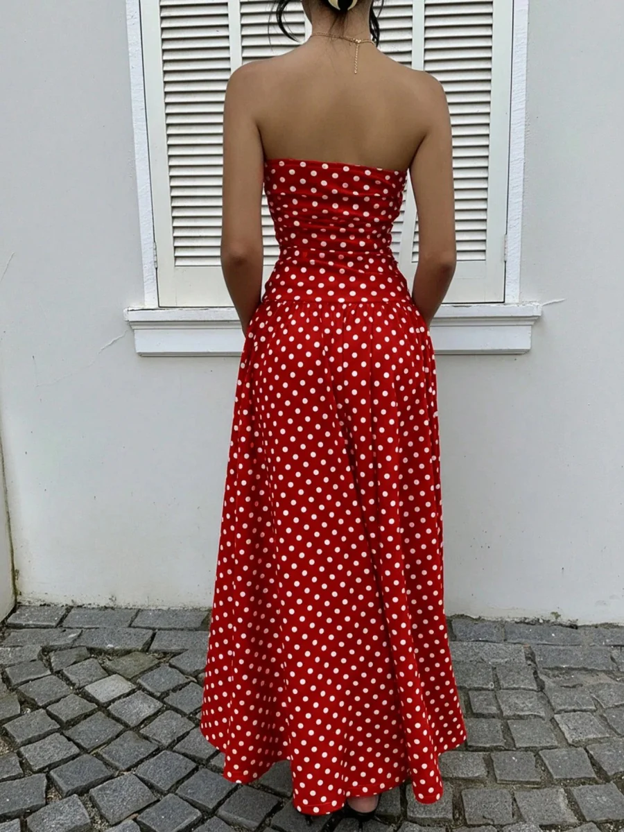 Off-shoulder Polka Dots A Grace Maxi Dresses - Image 12
