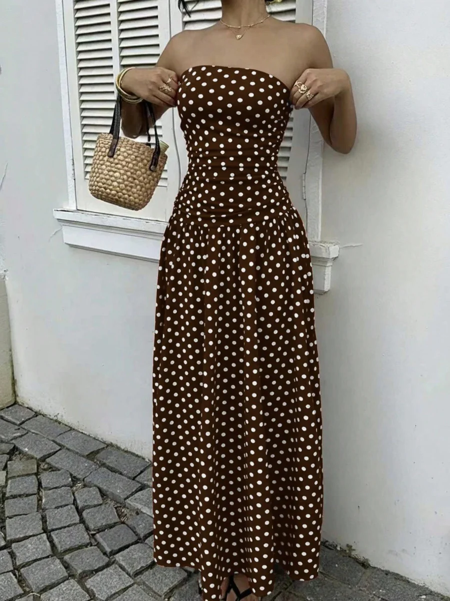 Off-shoulder Polka Dots A Grace Maxi Dresses - Image 13