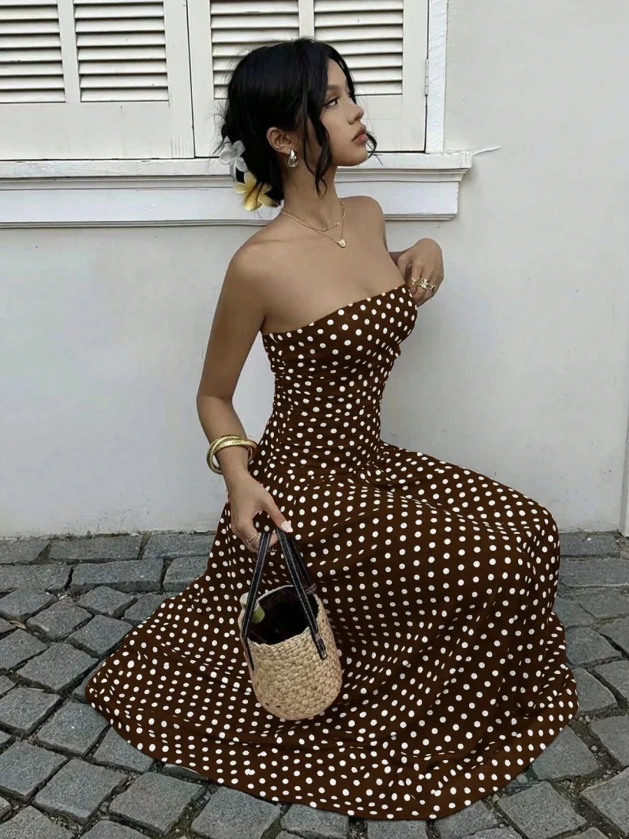 Off-shoulder Polka Dots A Grace Maxi Dresses - Image 14