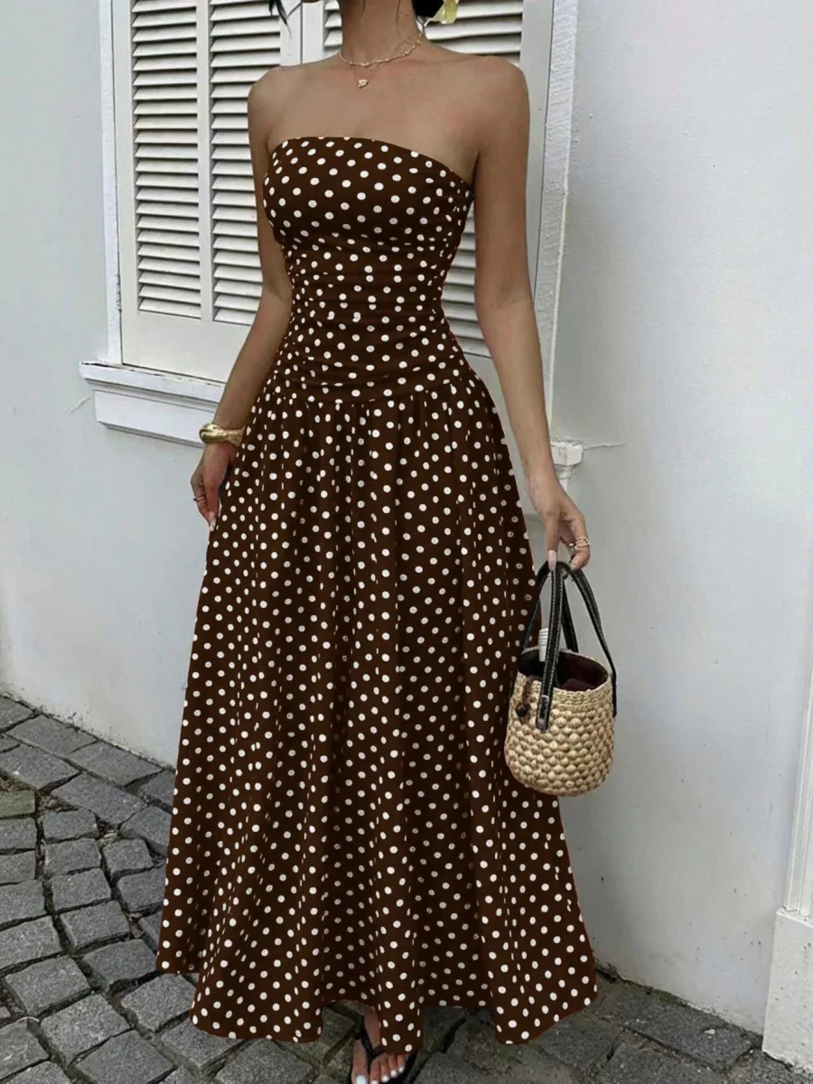 Off-shoulder Polka Dots A Grace Maxi Dresses - Image 15