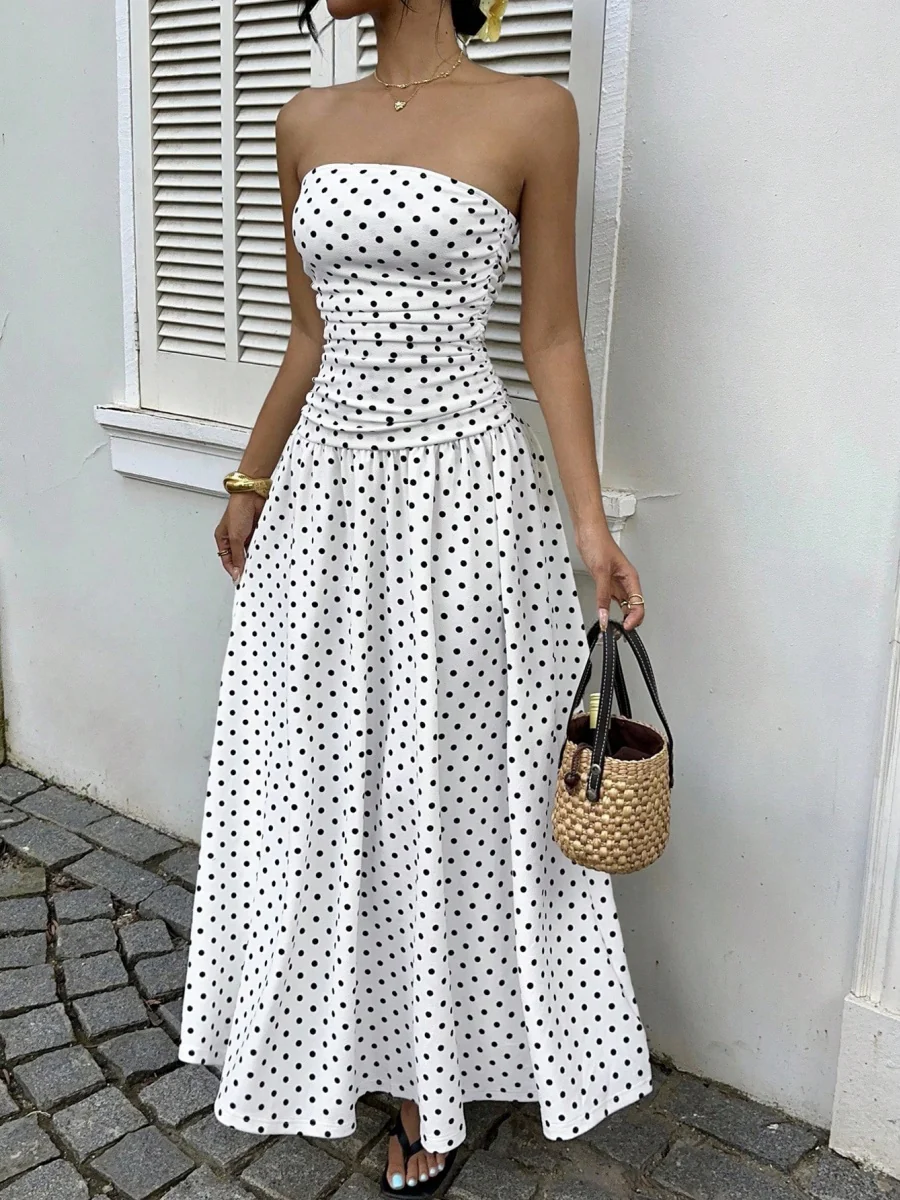 Off-shoulder Polka Dots A Grace Maxi Dresses - Image 3