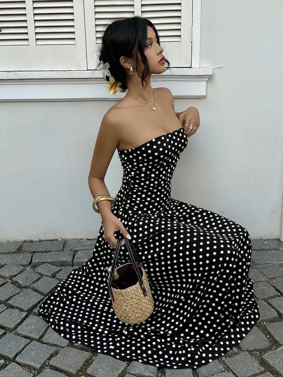 Off-shoulder Polka Dots A Grace Maxi Dresses - Image 6