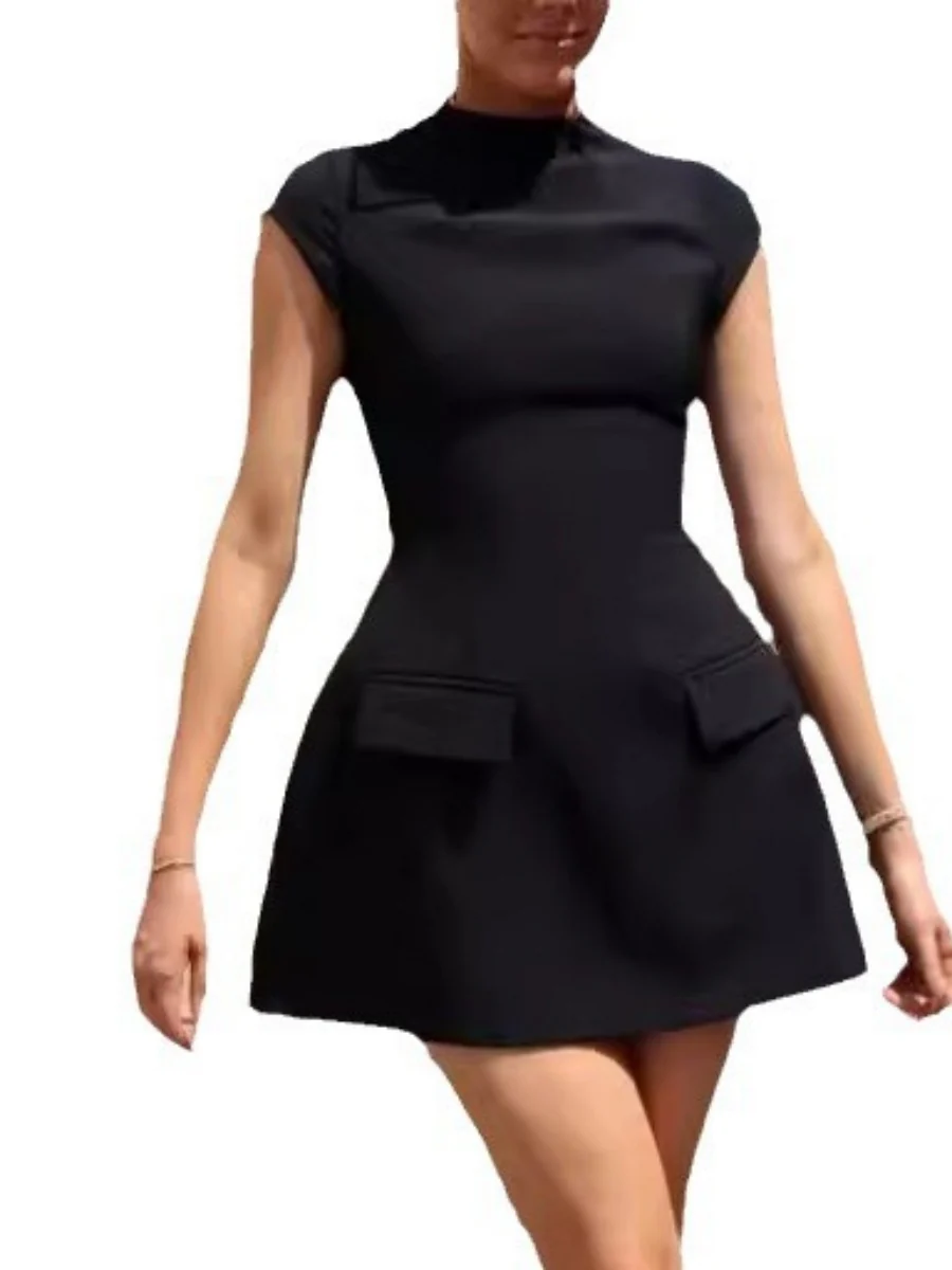 Crew Neck Pocket Waist Mini&Short Dresses - Image 5
