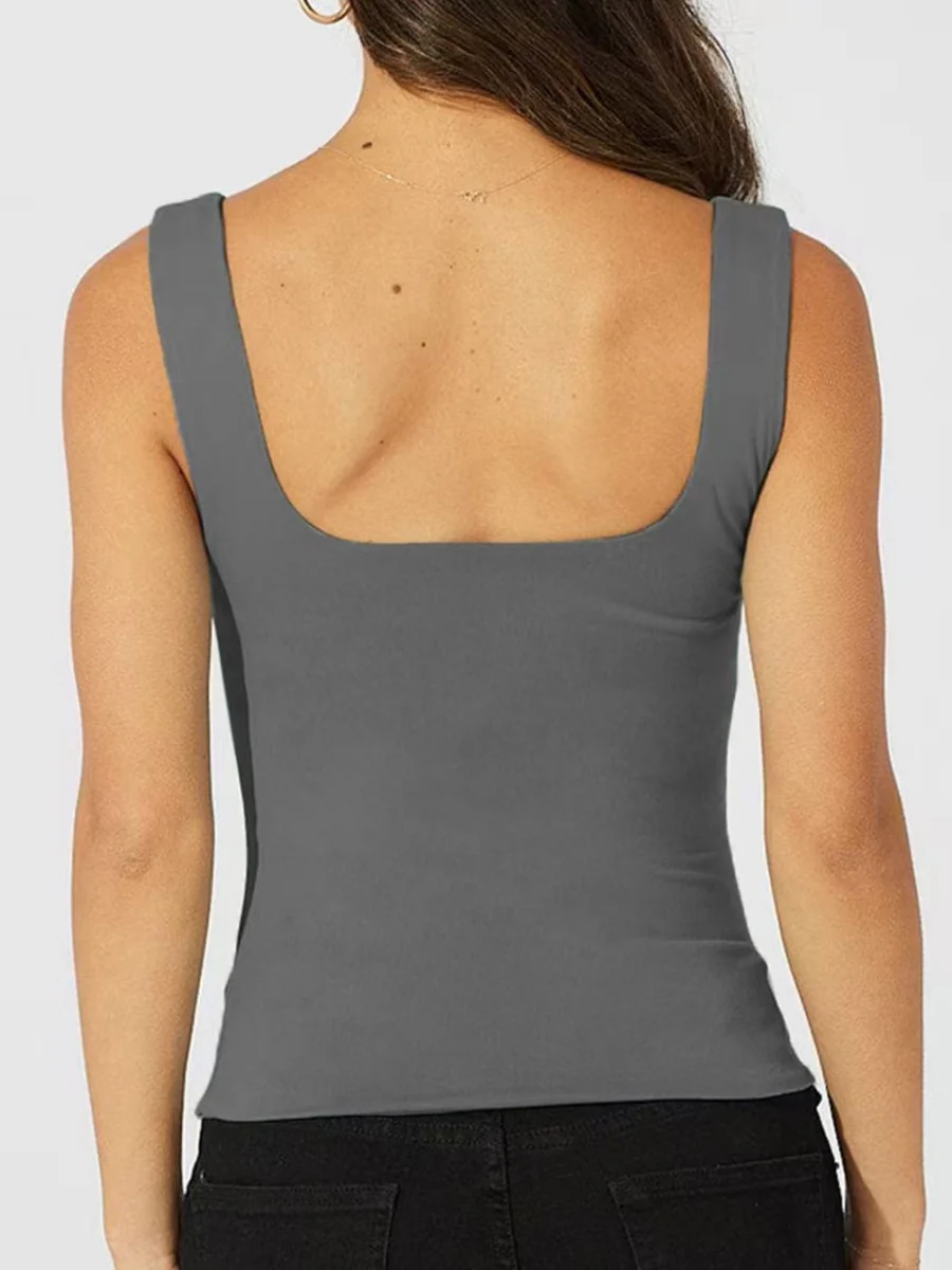 Square Collar Leisure Tank Tops - Image 10