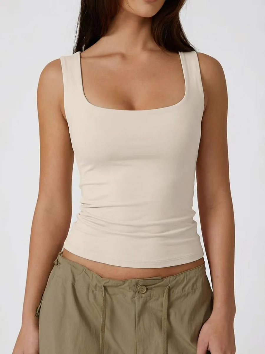 Square Collar Leisure Tank Tops - Image 14