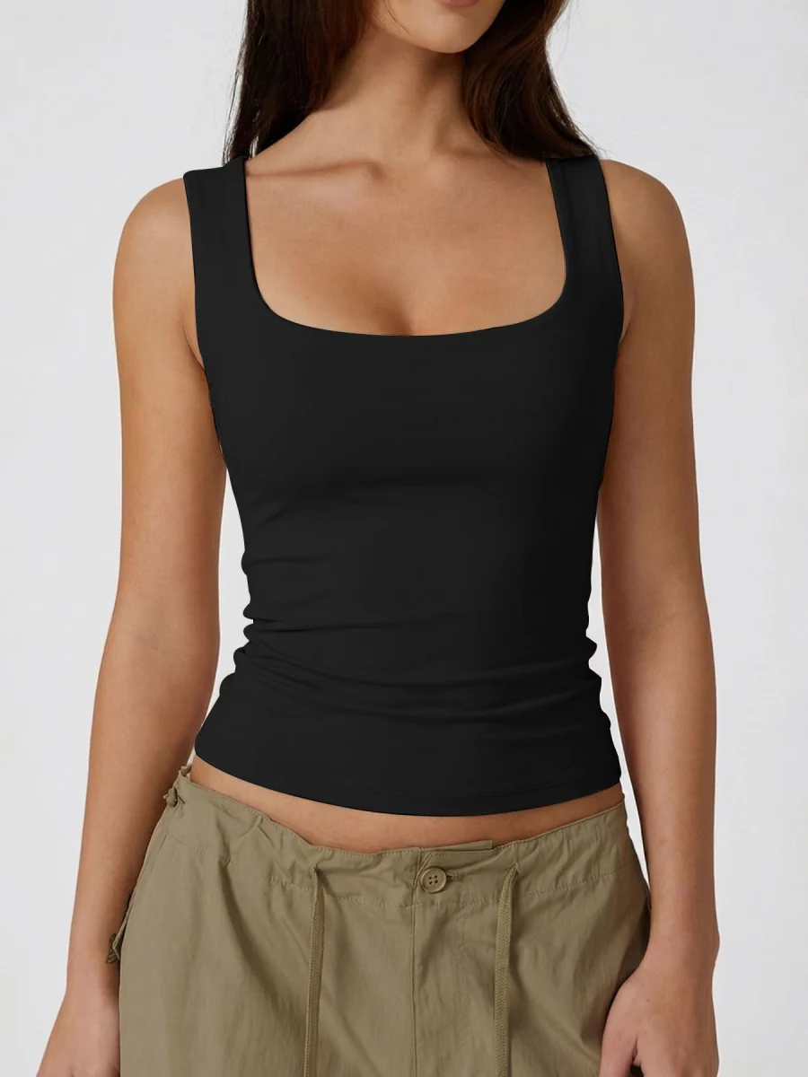 Square Collar Leisure Tank Tops - Image 2