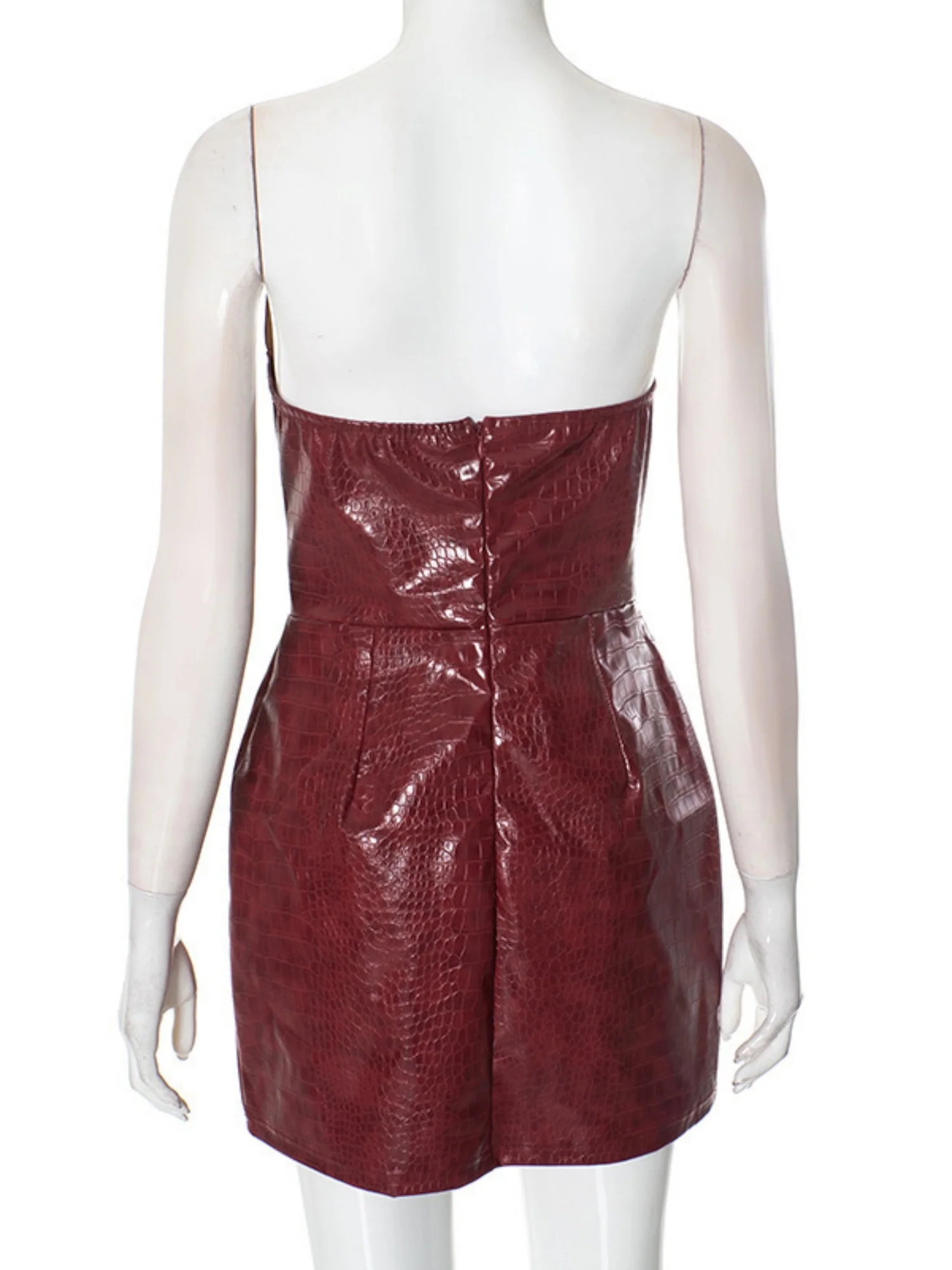 PU Leather Crocodile-patterned Leather Strapless Bra Mini&Short Dresses - Image 7