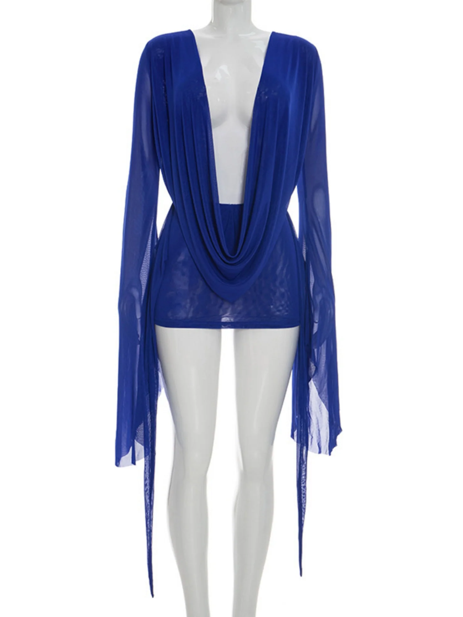 Mesh Dangling Long Sleeves Exposed Backpack Buttocks Mini&Short Dresses - Image 13