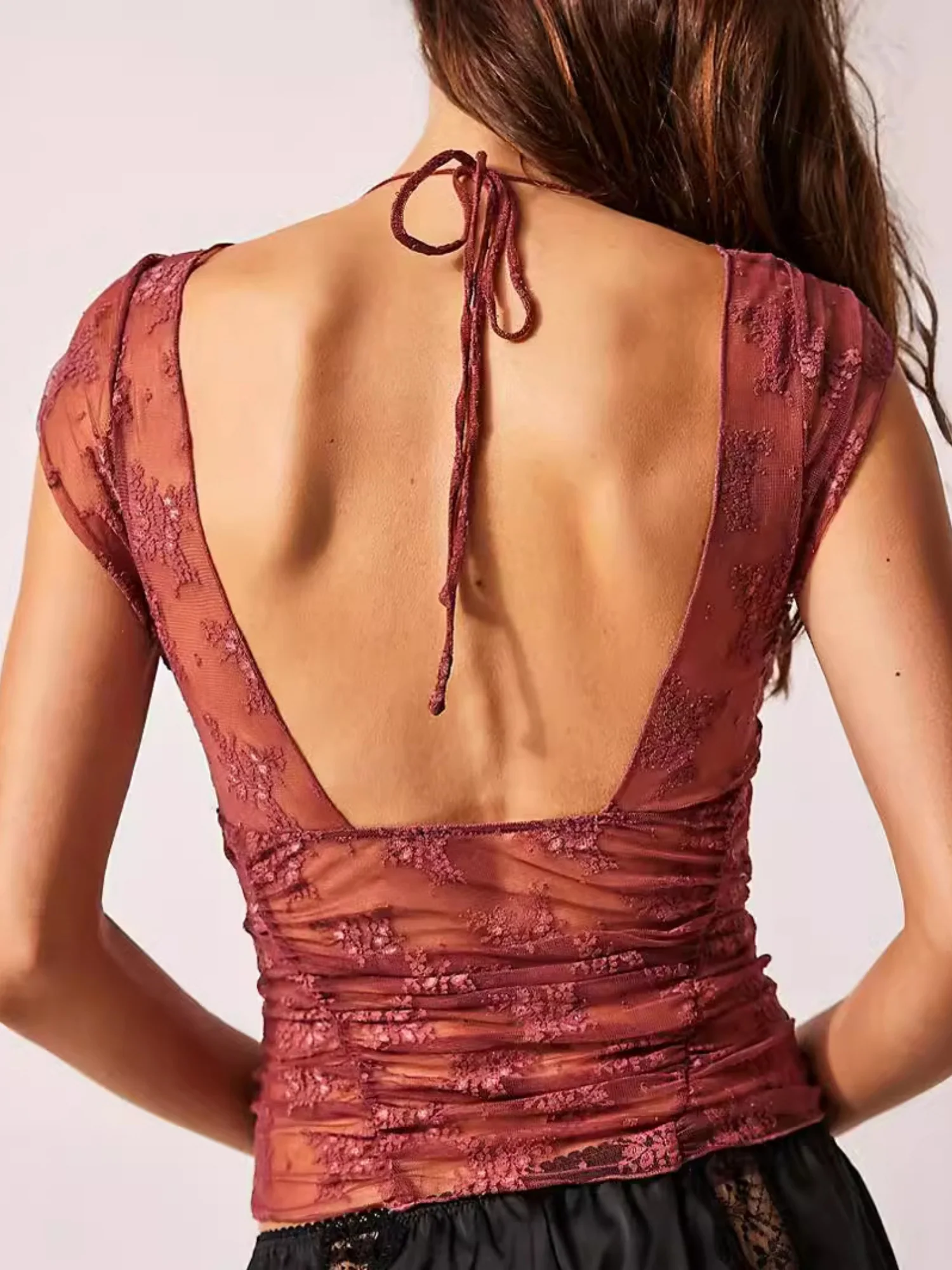 Lace Patchwork Perspective Neck Strap Deep V Tank Tops&Camis - Image 2