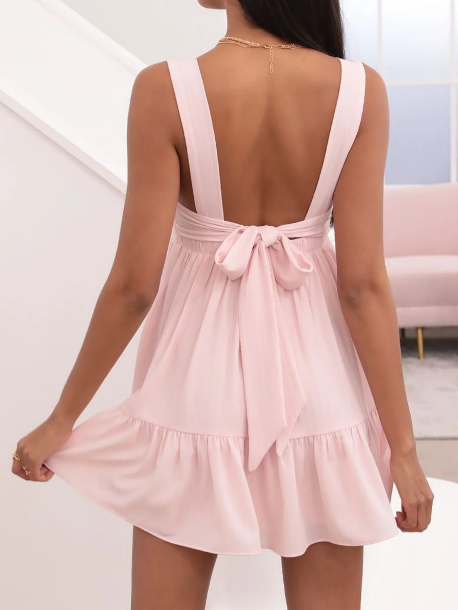 Square Collar Splicing Camisoles Sweet Mini&Short Dresses - Image 2