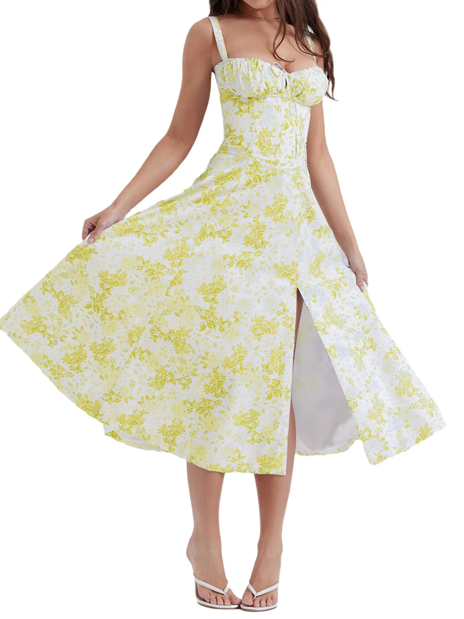 Waist Cinching With Straps A-line Skirt Split Suspenders Sweet Maxi Dresses - Image 10