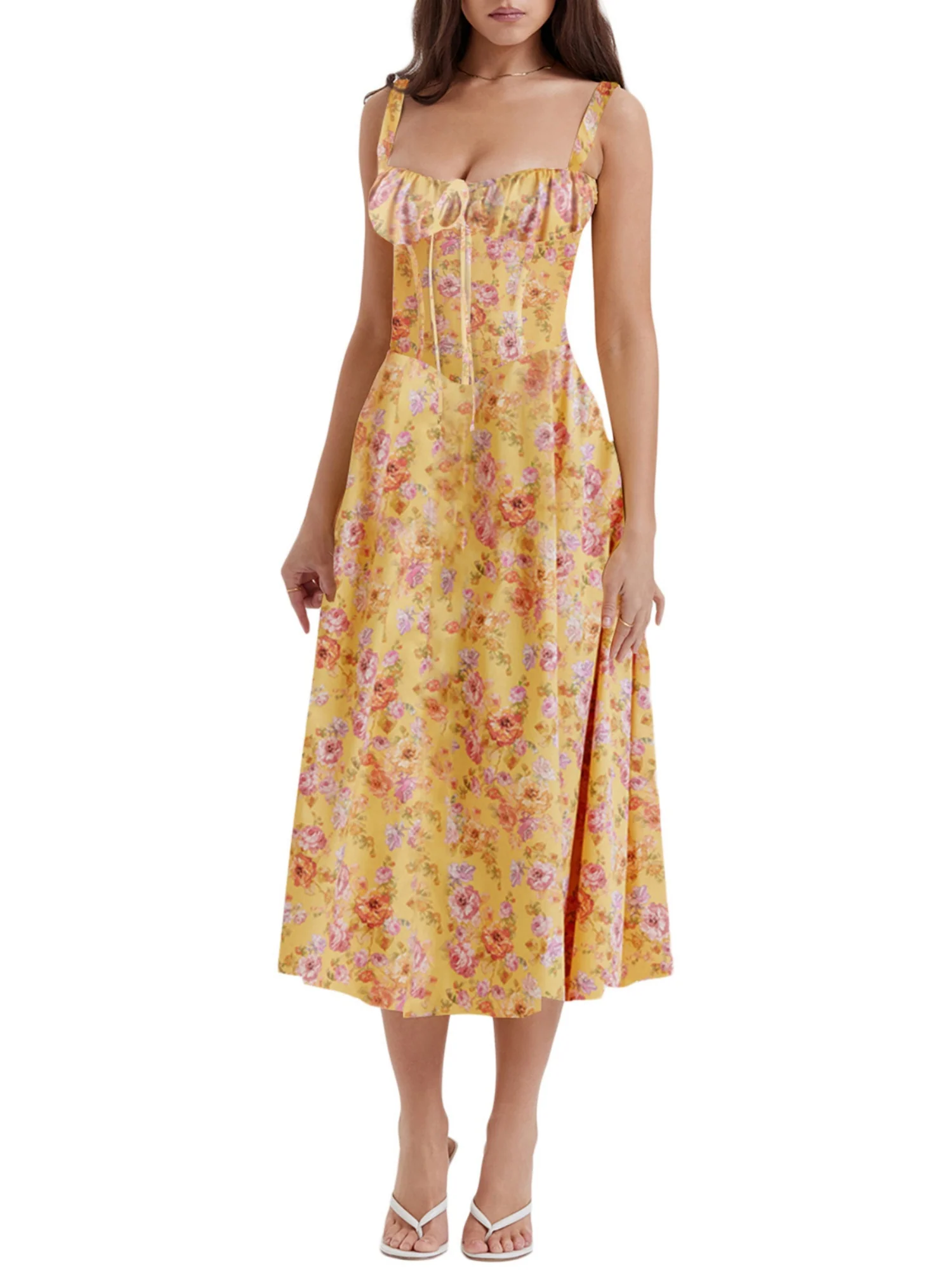 Waist Cinching With Straps A-line Skirt Split Suspenders Sweet Maxi Dresses - Image 11