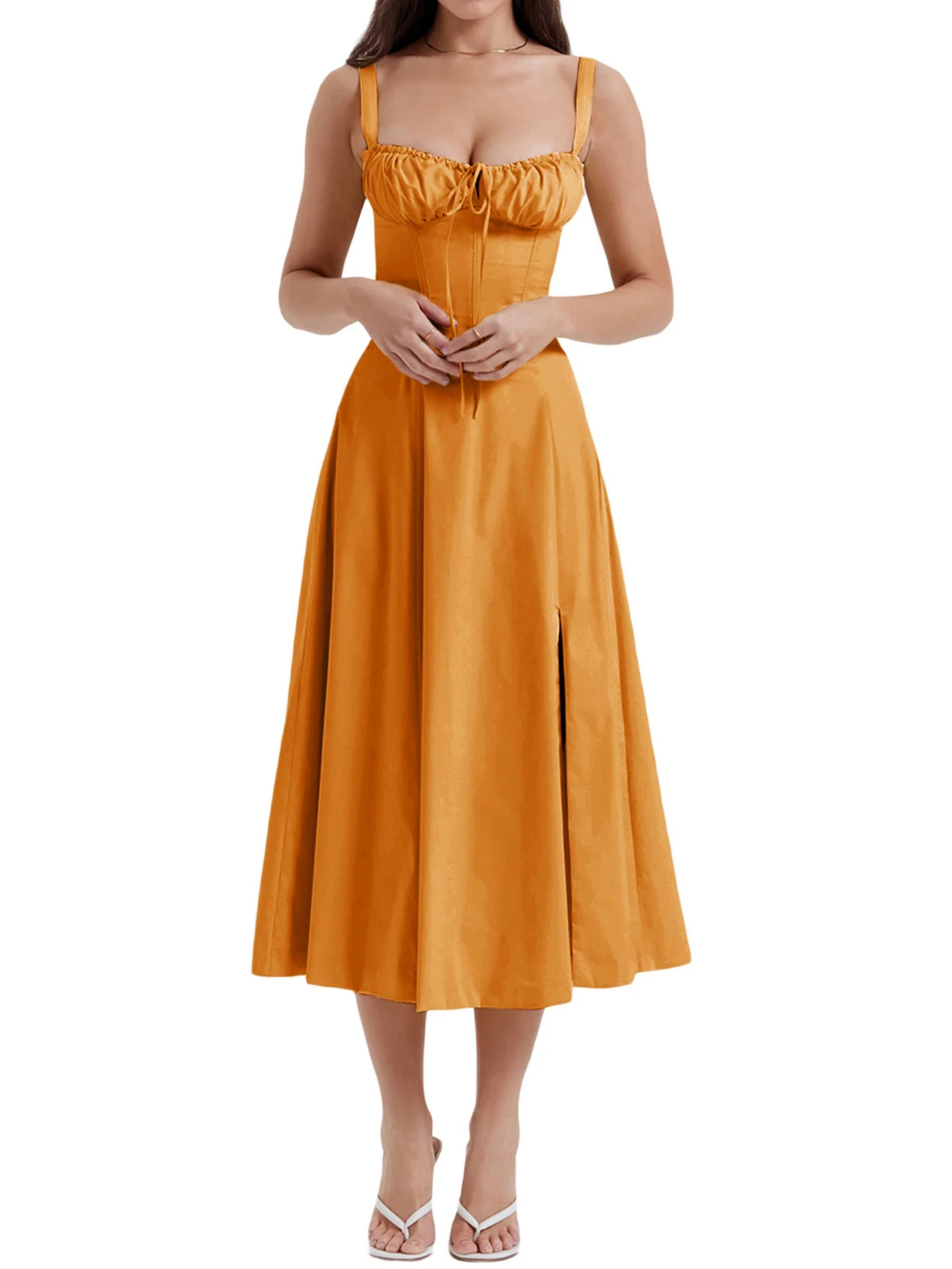 Waist Cinching With Straps A-line Skirt Split Suspenders Sweet Maxi Dresses - Image 12