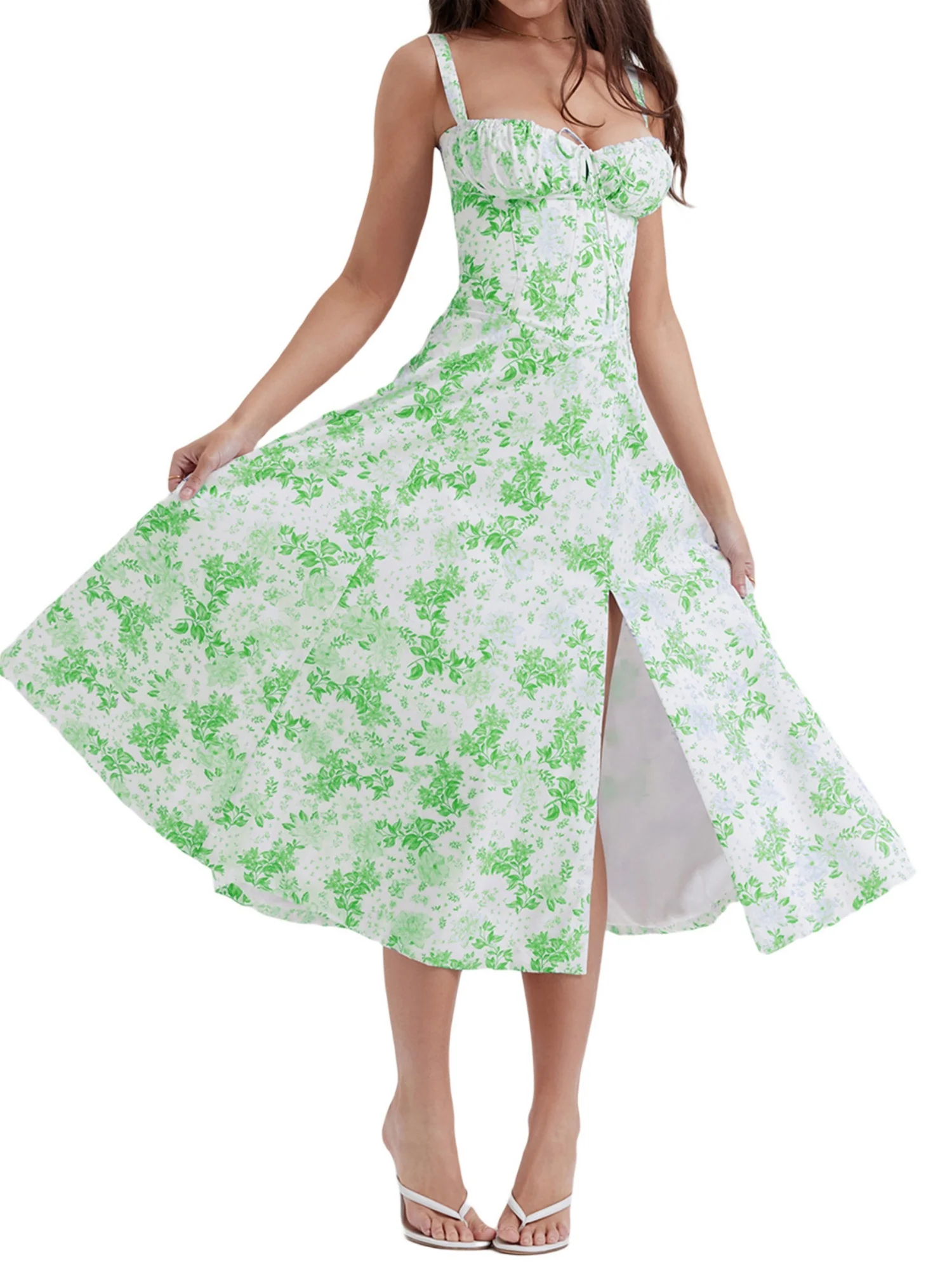 Waist Cinching With Straps A-line Skirt Split Suspenders Sweet Maxi Dresses - Image 13