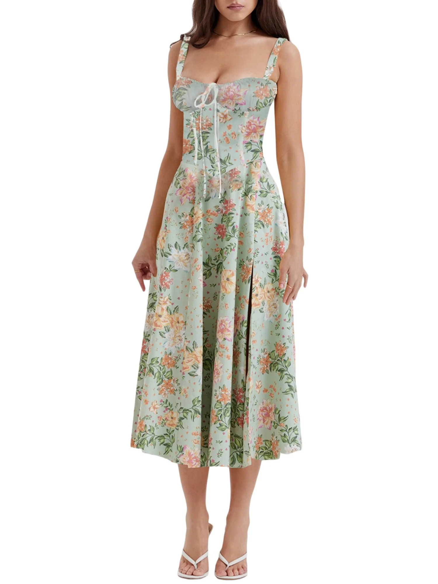Waist Cinching With Straps A-line Skirt Split Suspenders Sweet Maxi Dresses - Image 14