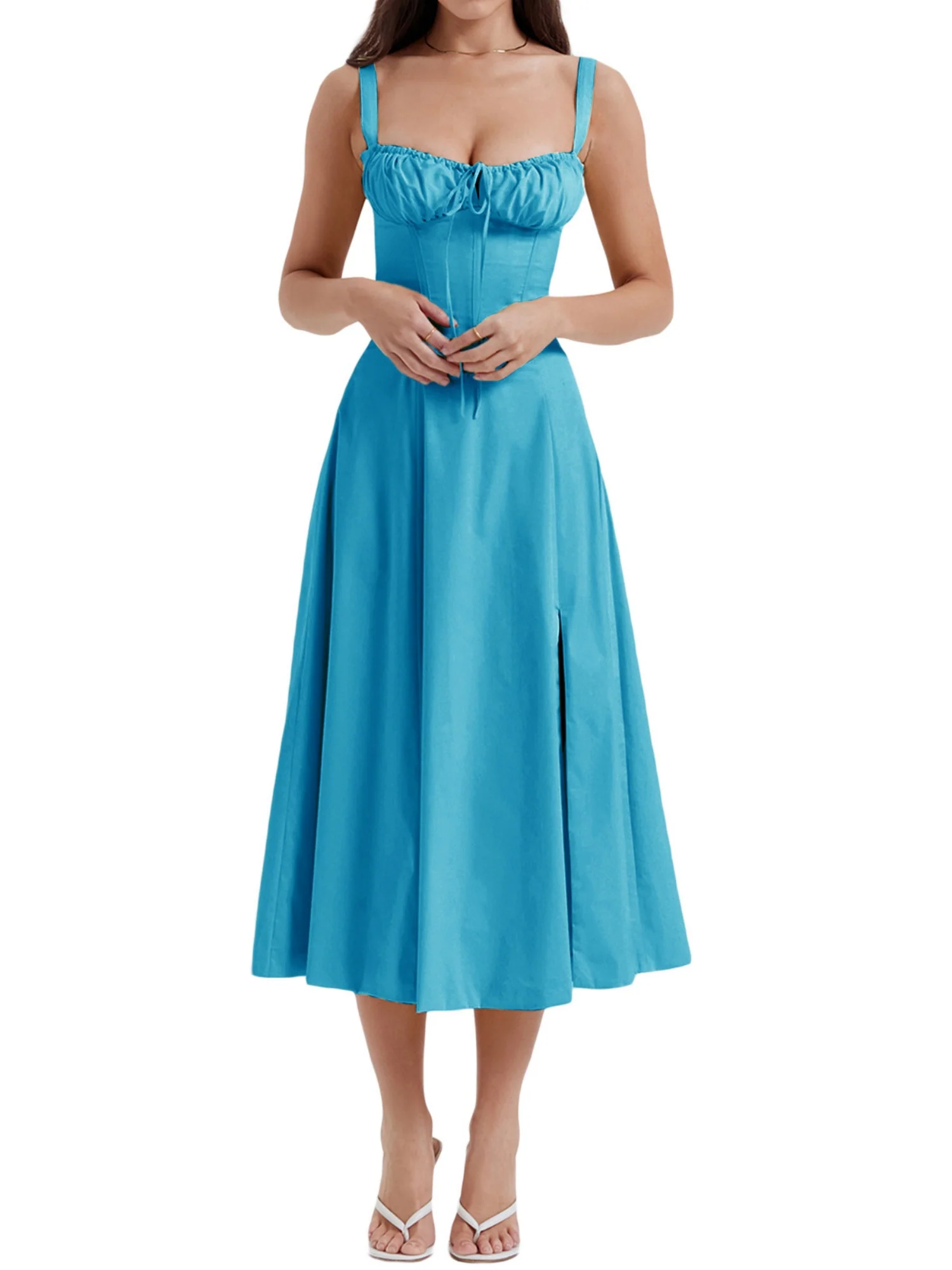 Waist Cinching With Straps A-line Skirt Split Suspenders Sweet Maxi Dresses - Image 15