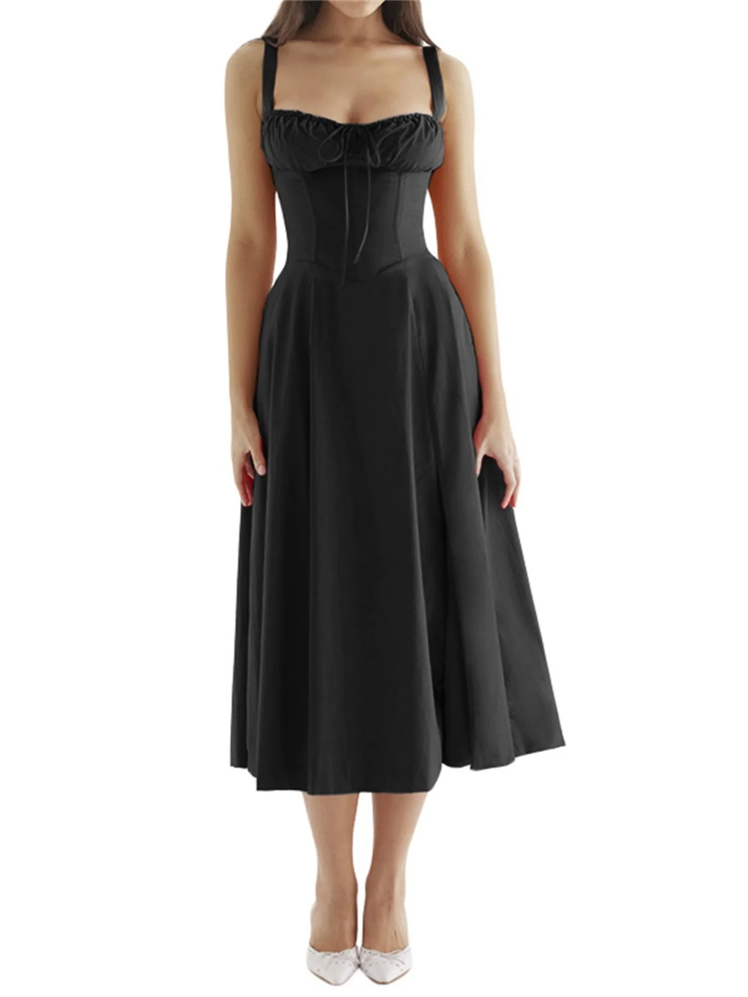 Waist Cinching With Straps A-line Skirt Split Suspenders Sweet Maxi Dresses - Image 17