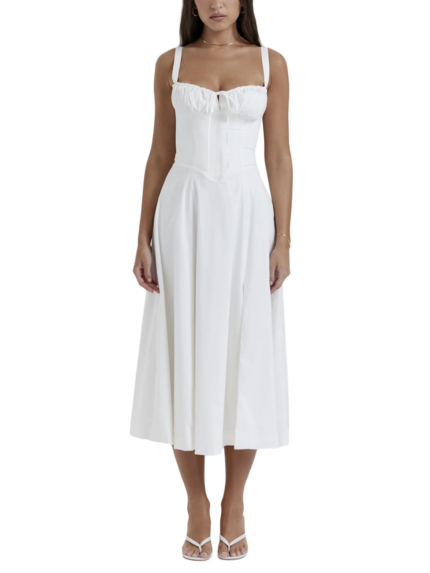 Waist Cinching With Straps A-line Skirt Split Suspenders Sweet Maxi Dresses - Image 18