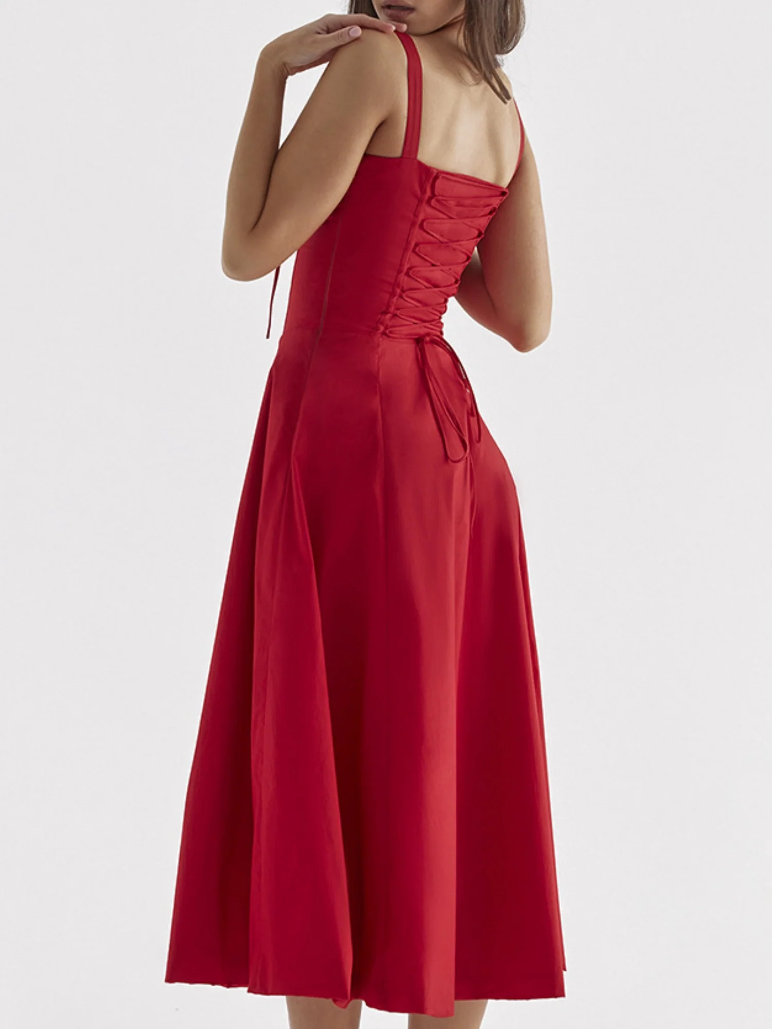 Waist Cinching With Straps A-line Skirt Split Suspenders Sweet Maxi Dresses - Image 2
