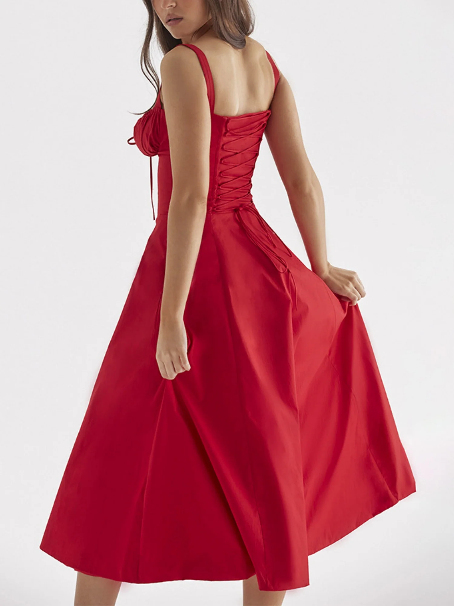 Waist Cinching With Straps A-line Skirt Split Suspenders Sweet Maxi Dresses - Image 3