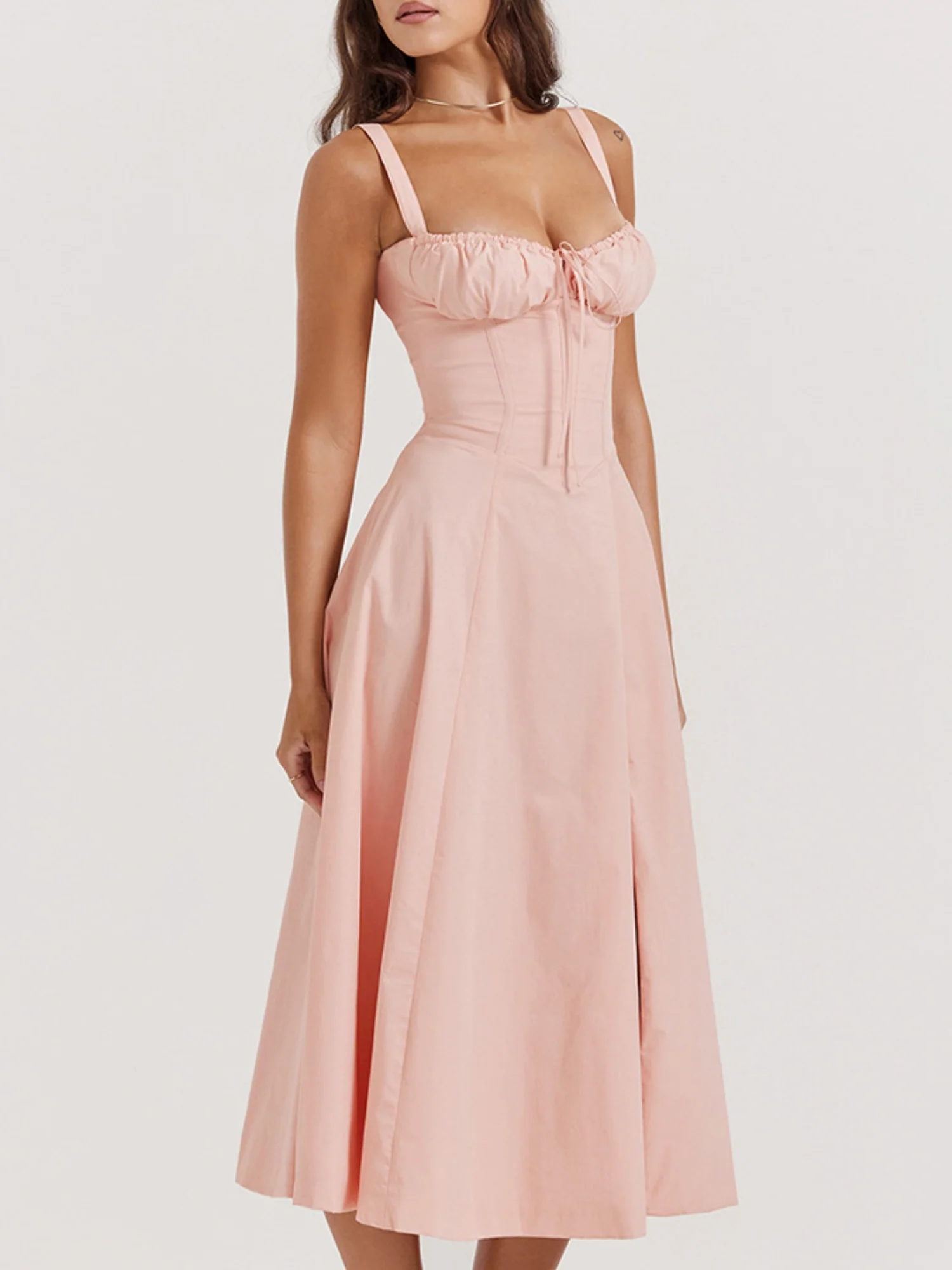 Waist Cinching With Straps A-line Skirt Split Suspenders Sweet Maxi Dresses - Image 4
