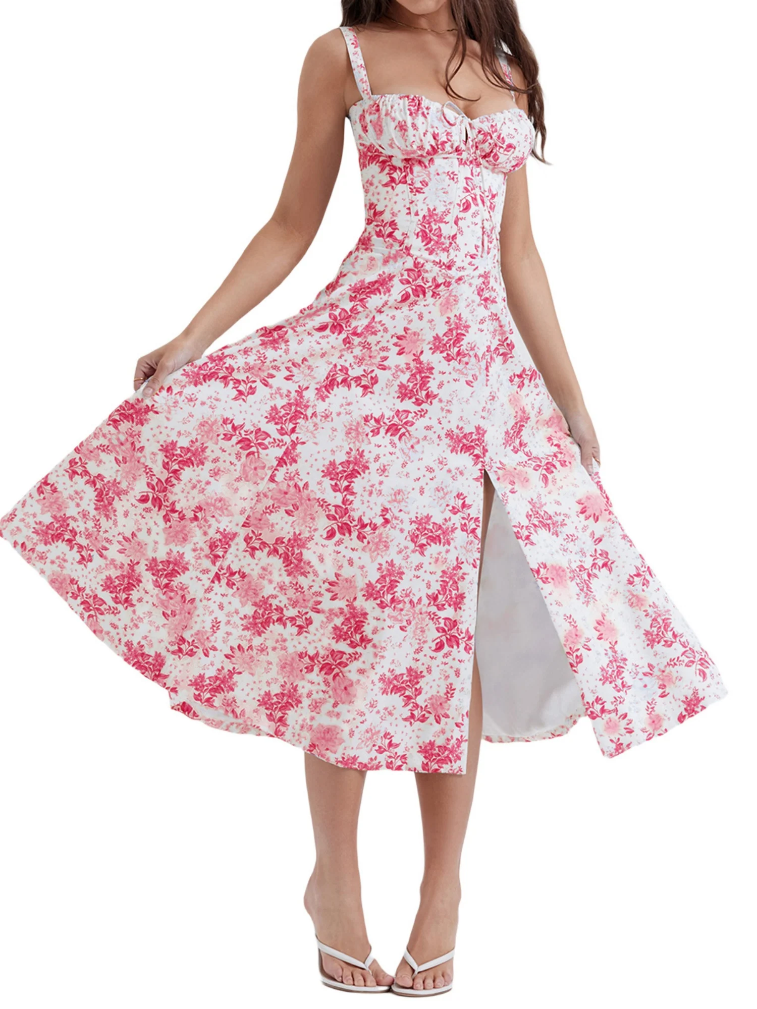 Waist Cinching With Straps A-line Skirt Split Suspenders Sweet Maxi Dresses - Image 6