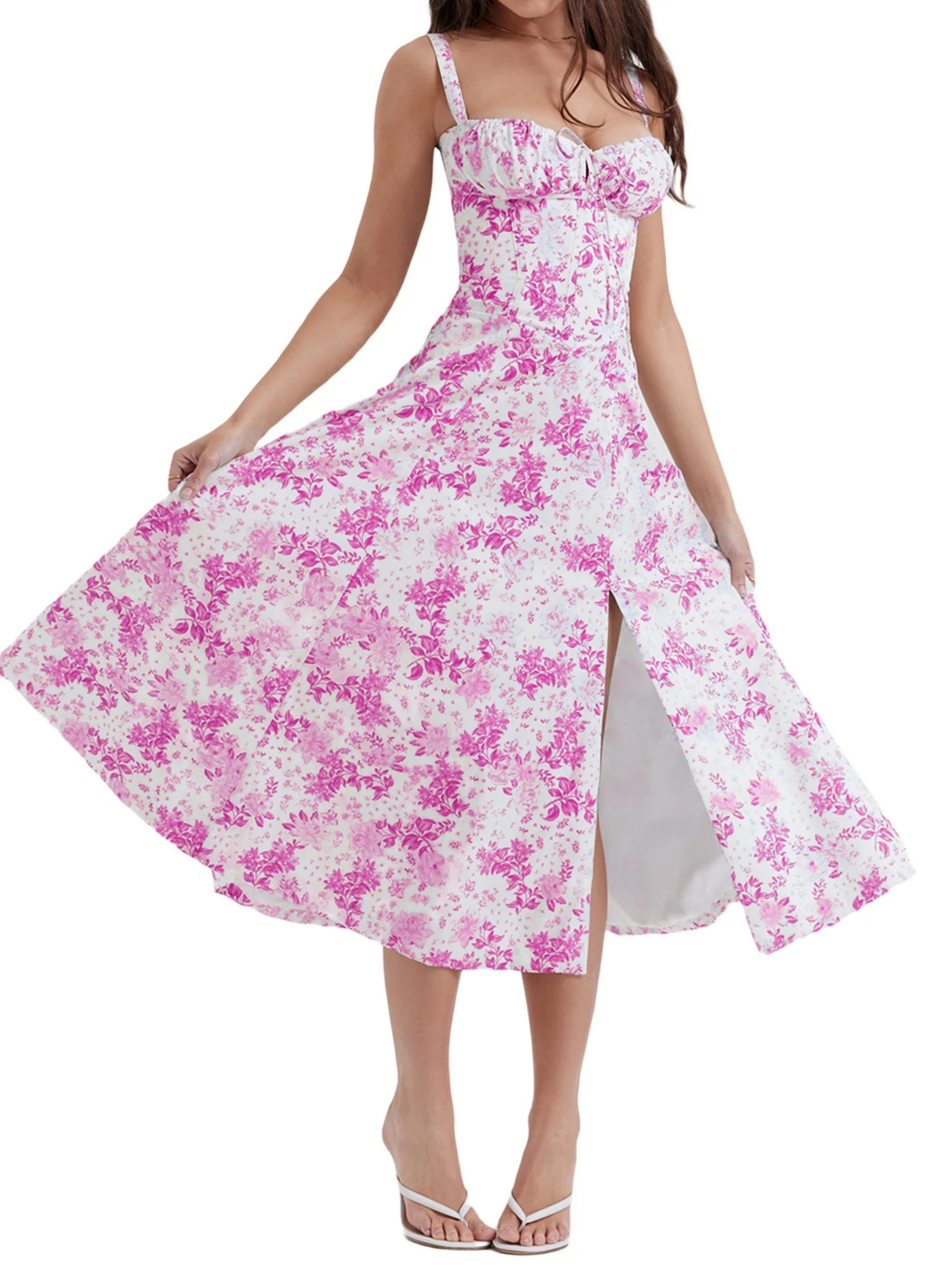 Waist Cinching With Straps A-line Skirt Split Suspenders Sweet Maxi Dresses - Image 7