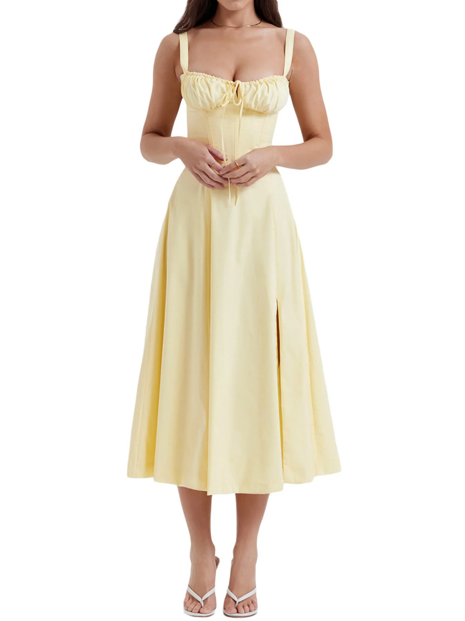 Waist Cinching With Straps A-line Skirt Split Suspenders Sweet Maxi Dresses - Image 8
