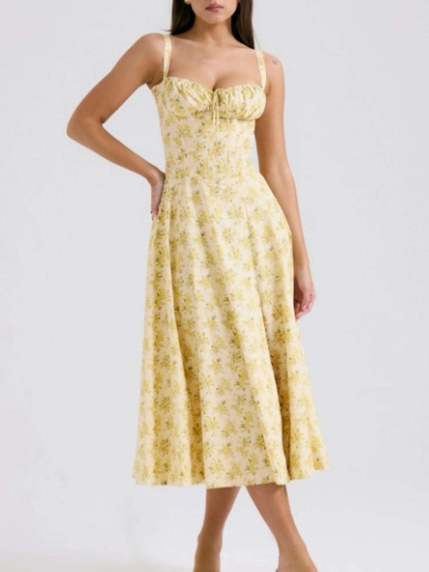 Waist Cinching With Straps A-line Skirt Split Suspenders Sweet Maxi Dresses - Image 9